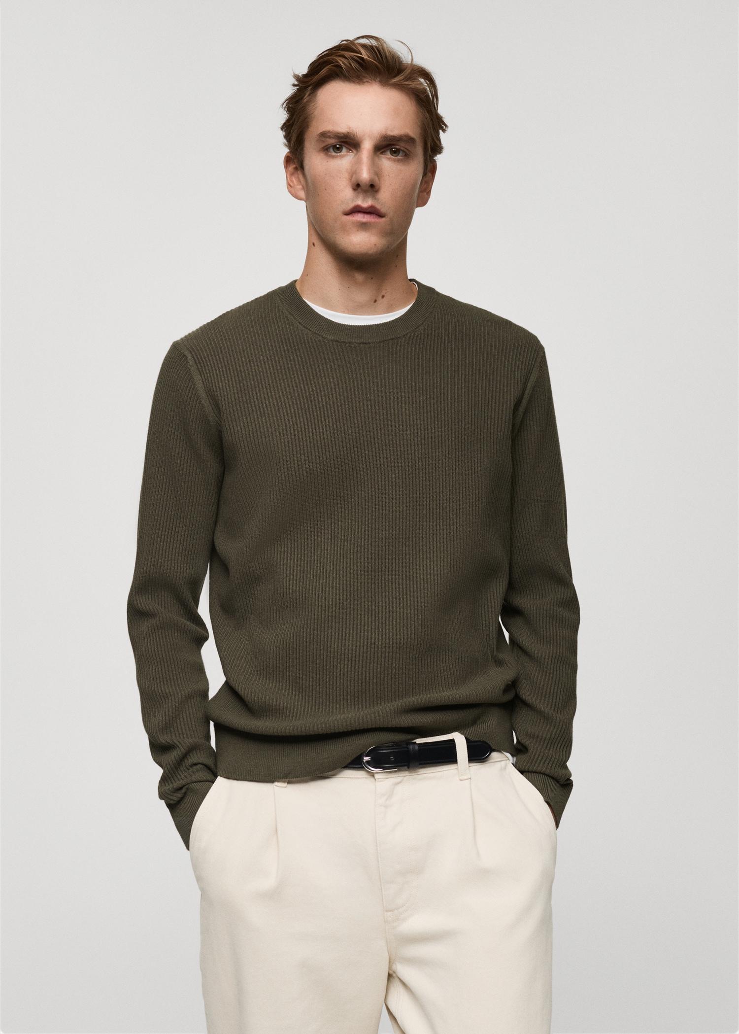 Fine rib-knit cotton sweater - Men | MANGO USA Product Image