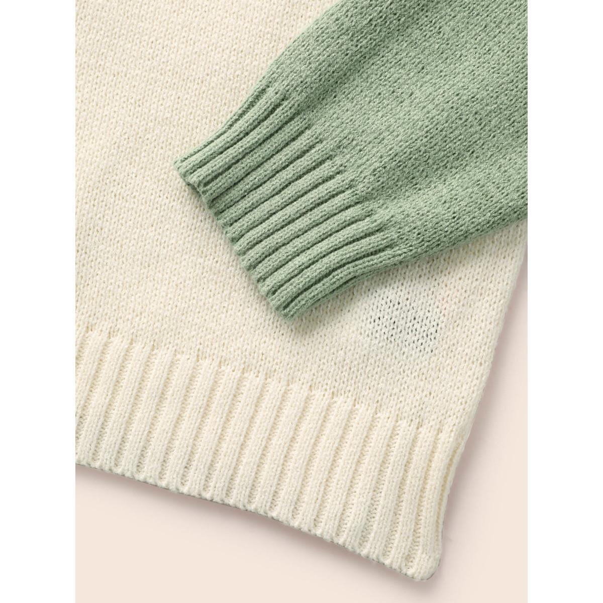Plus Size V Neck Striped Patchwork Pullover LightGreen Women Casual Long Sleeve V-neck Everyday Pullovers BloomChic 14-16/1X Product Image