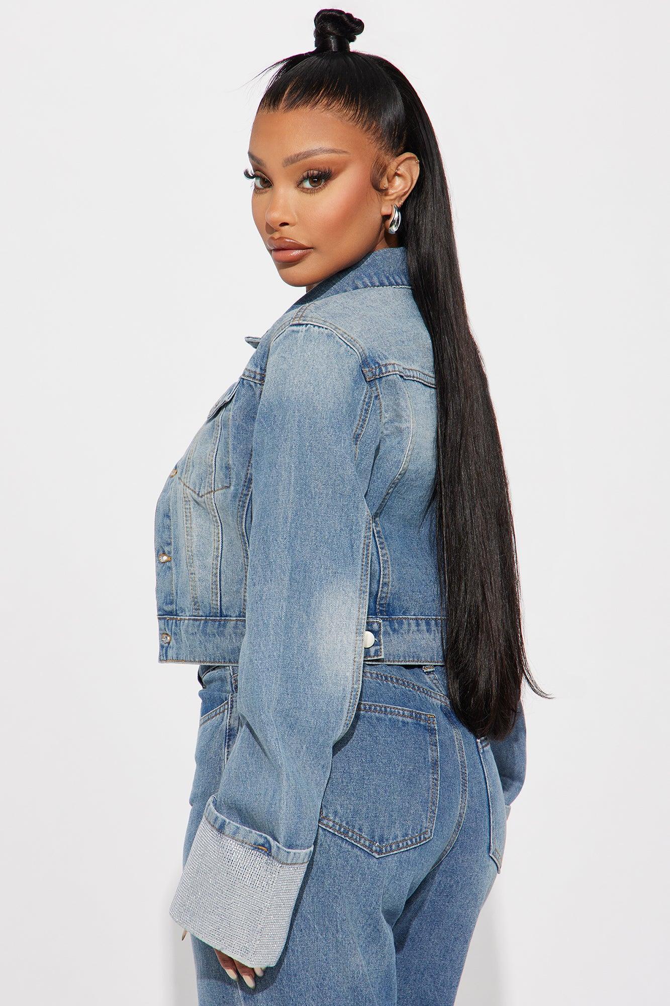 Influential Sparkle Denim Jacket - Medium Wash Product Image