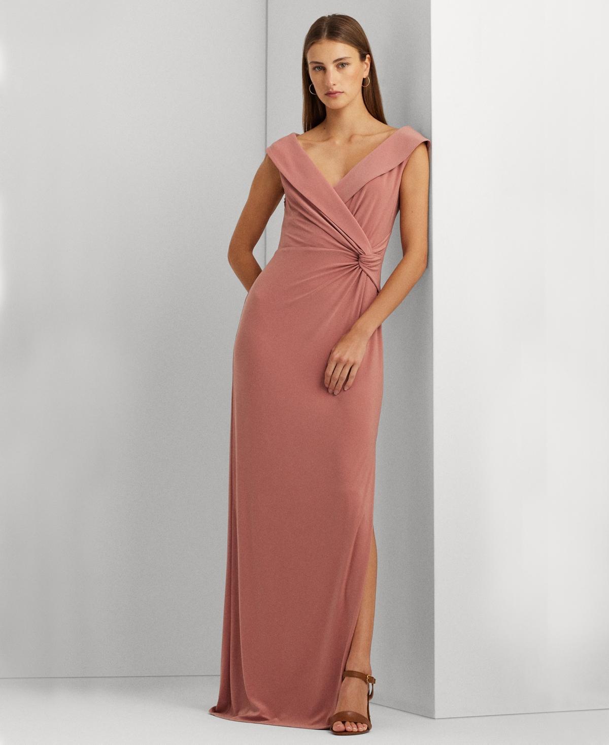 Lauren Ralph Lauren Portrait Collar Cap Sleeve Crepe Sheath Gown Product Image