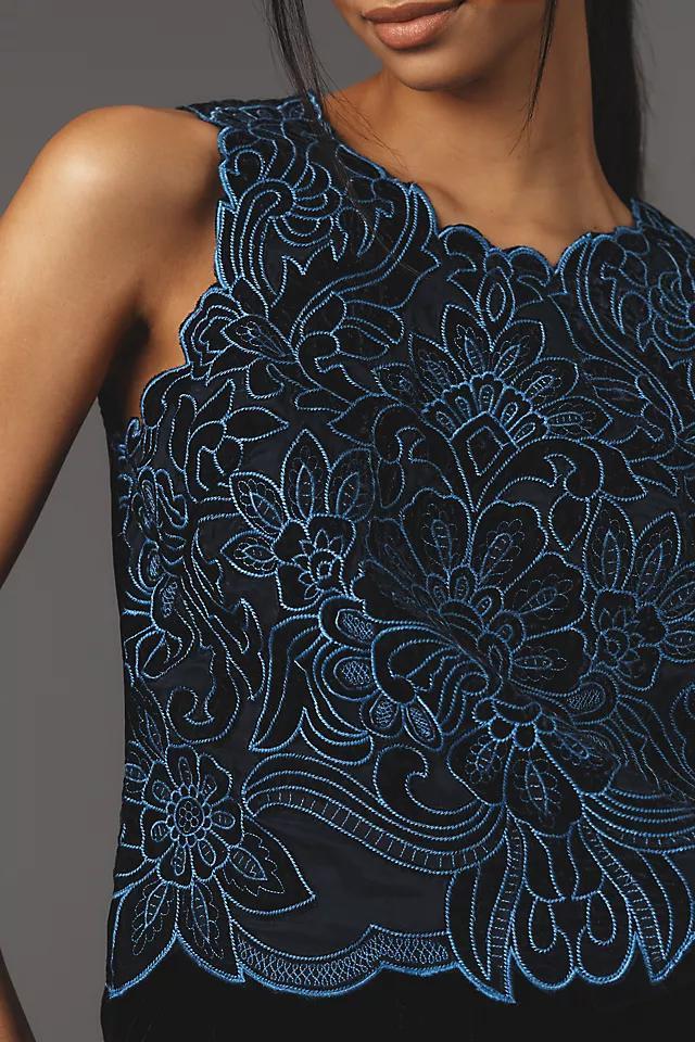 The Lainie High-Neck Lace Cutwork Blouse: Sleeveless Velvet Edition Product Image