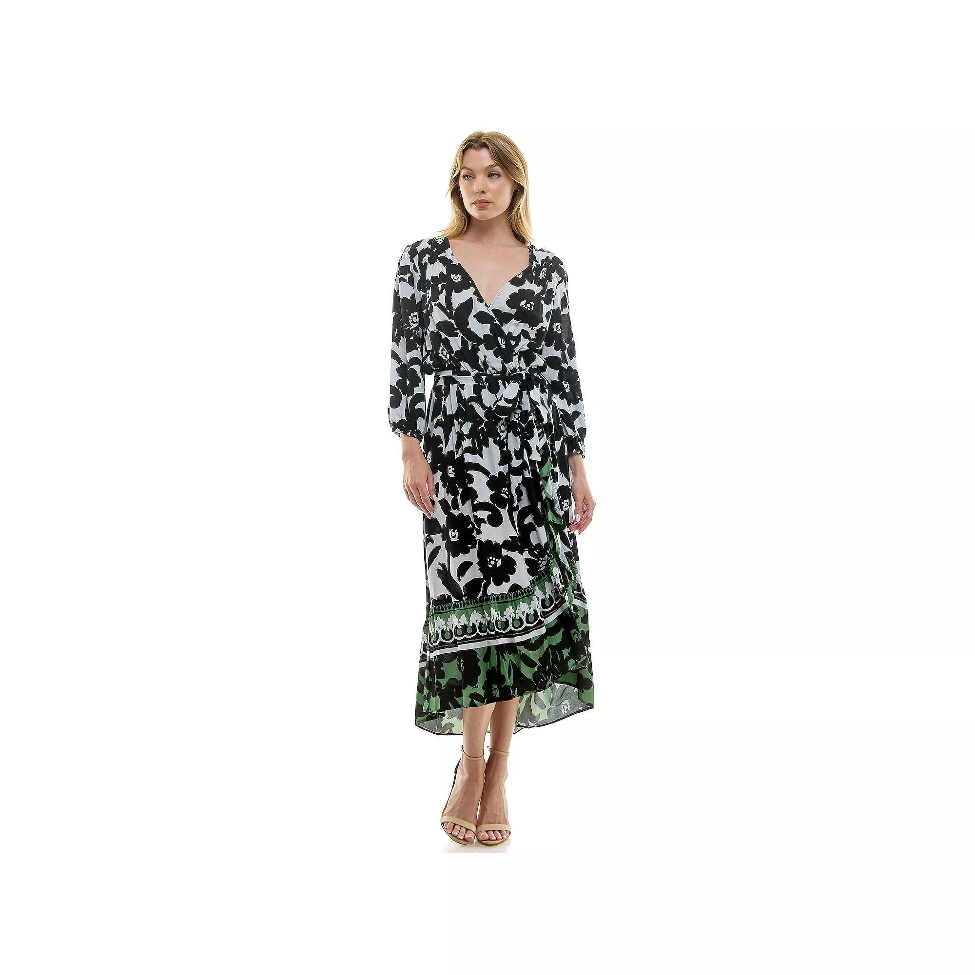Women's Figueroa & Flower Belted Faux Wrap Maxi Dress, Size: Large, Olive Black Product Image