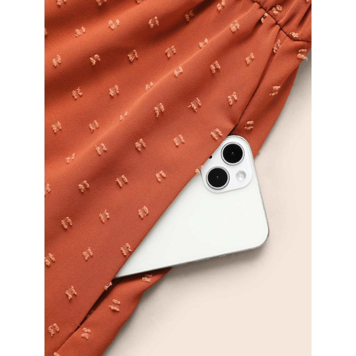 Plus Size Textured Bell Sleeve Belted Arc Hem Dress OrangeRed Women Elegant Texture Round Neck Elbow-length sleeve Curvy BloomChic 14-16/1X Product Image
