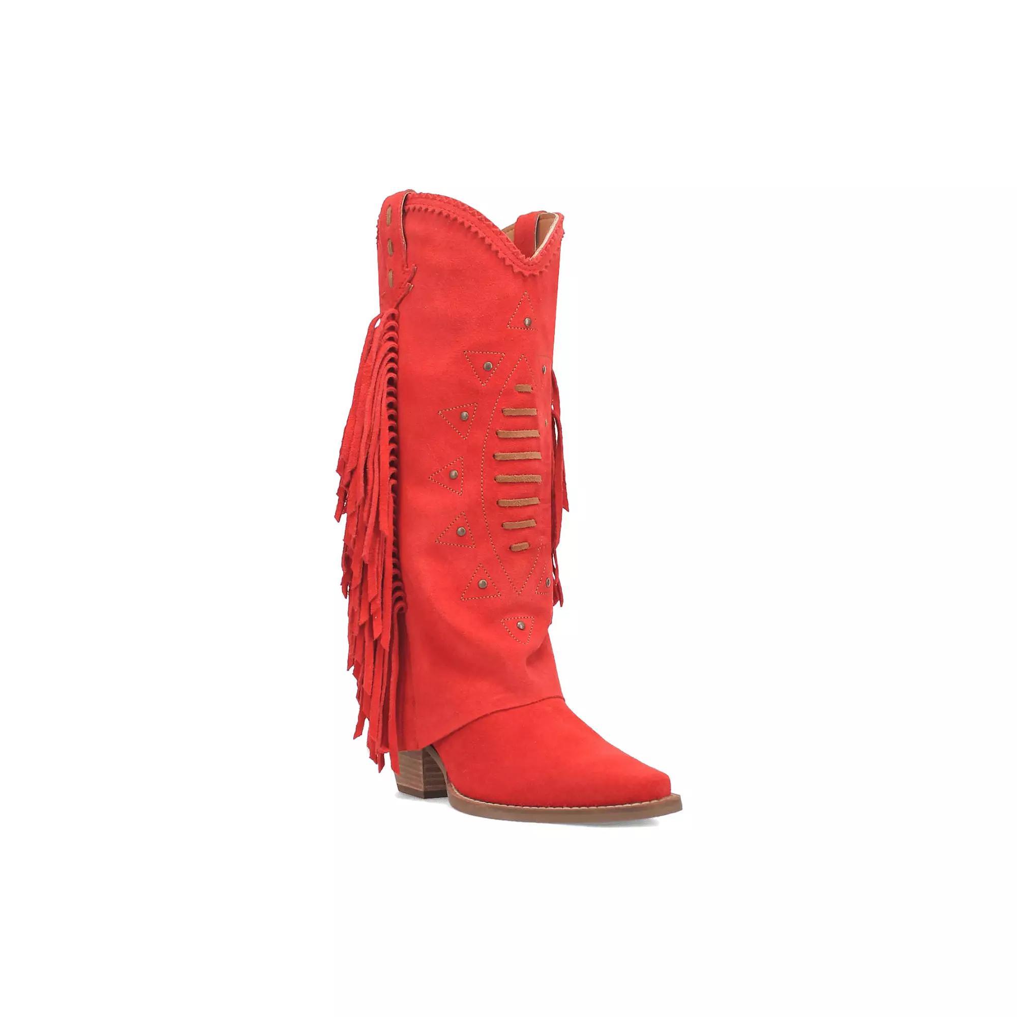 Dingo Women's Spirit Trail Side Fringed Leather Cowboy Boots, Size: 9, Red Product Image