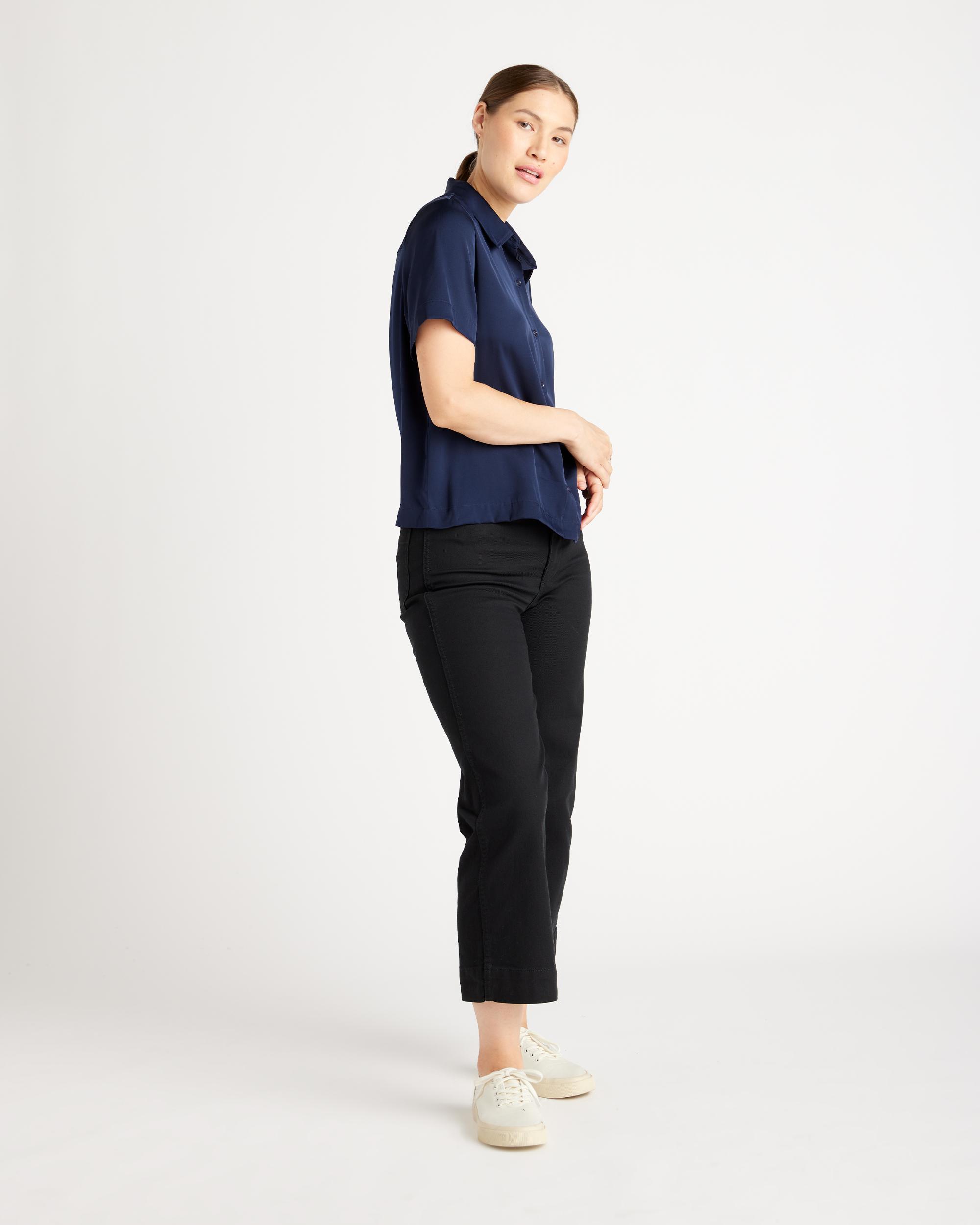 Quince | Women's 100% Washable Silk Stretch Short Sleeve Blouse Size XL Product Image