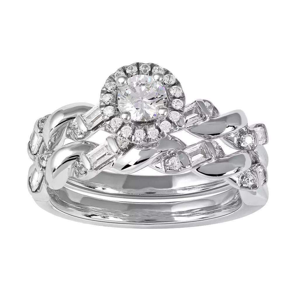 DeCouer Sterling Silver 1/3 Carat T.W. Diamond Halo Engagement Ring Set, Women's, Size: 9, Silver Tone Product Image