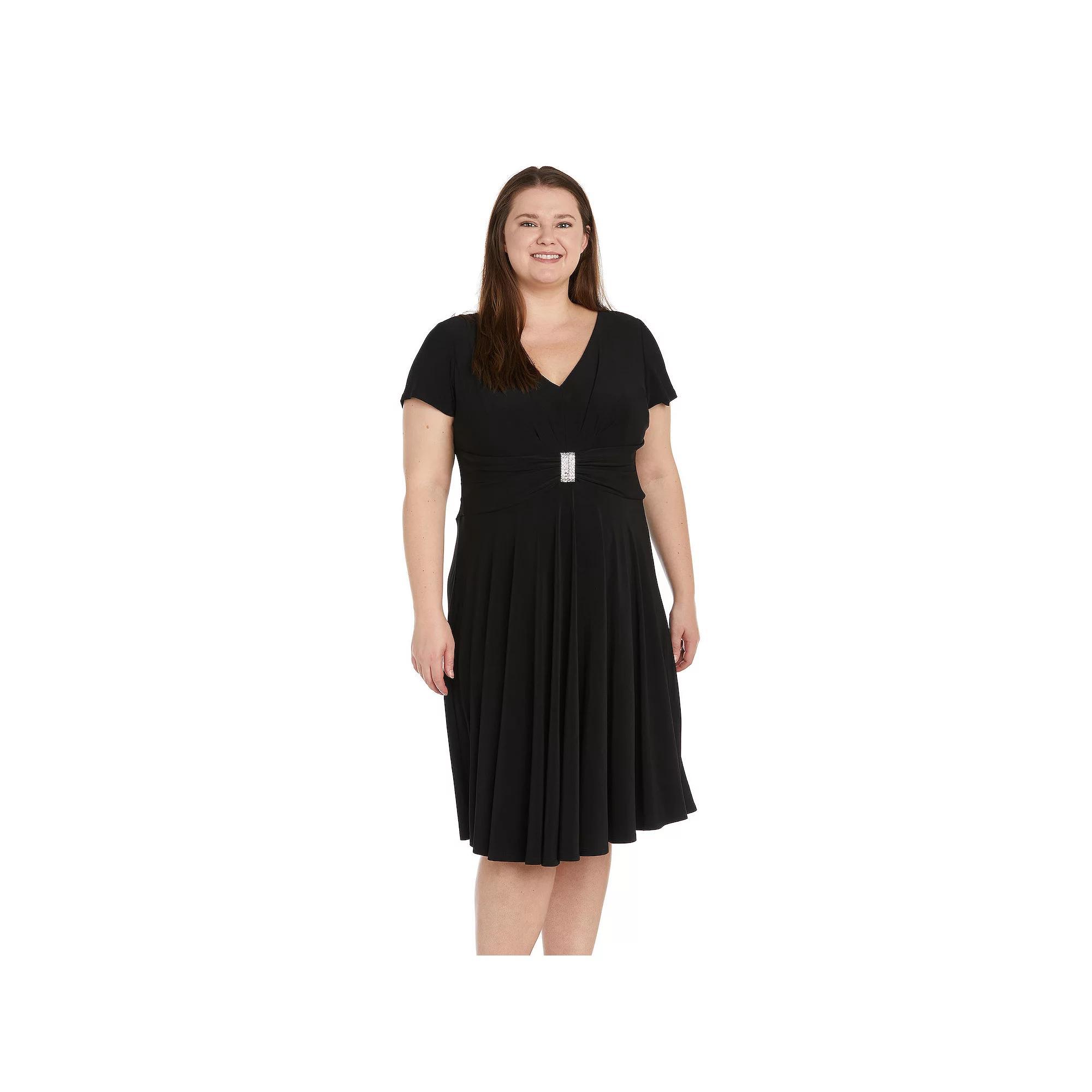 Plus Size R&M Richards Sculpt Waist Fit & Flare Dress with Rhinestone Detail, Women's, Size: 22 W, Black Product Image