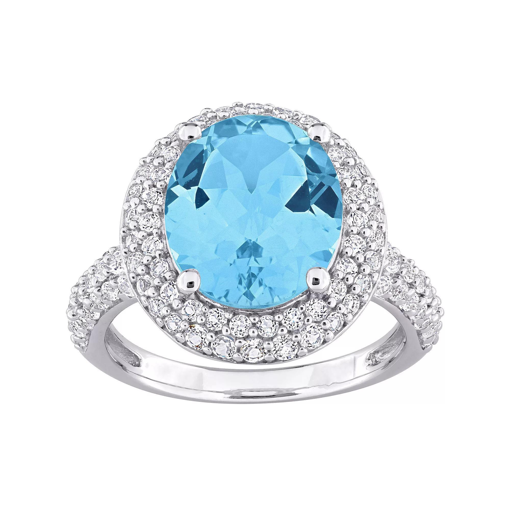 Stella Grace Sterling Silver Sky Blue Topaz & White Topaz Double Halo Ring, Womens Product Image