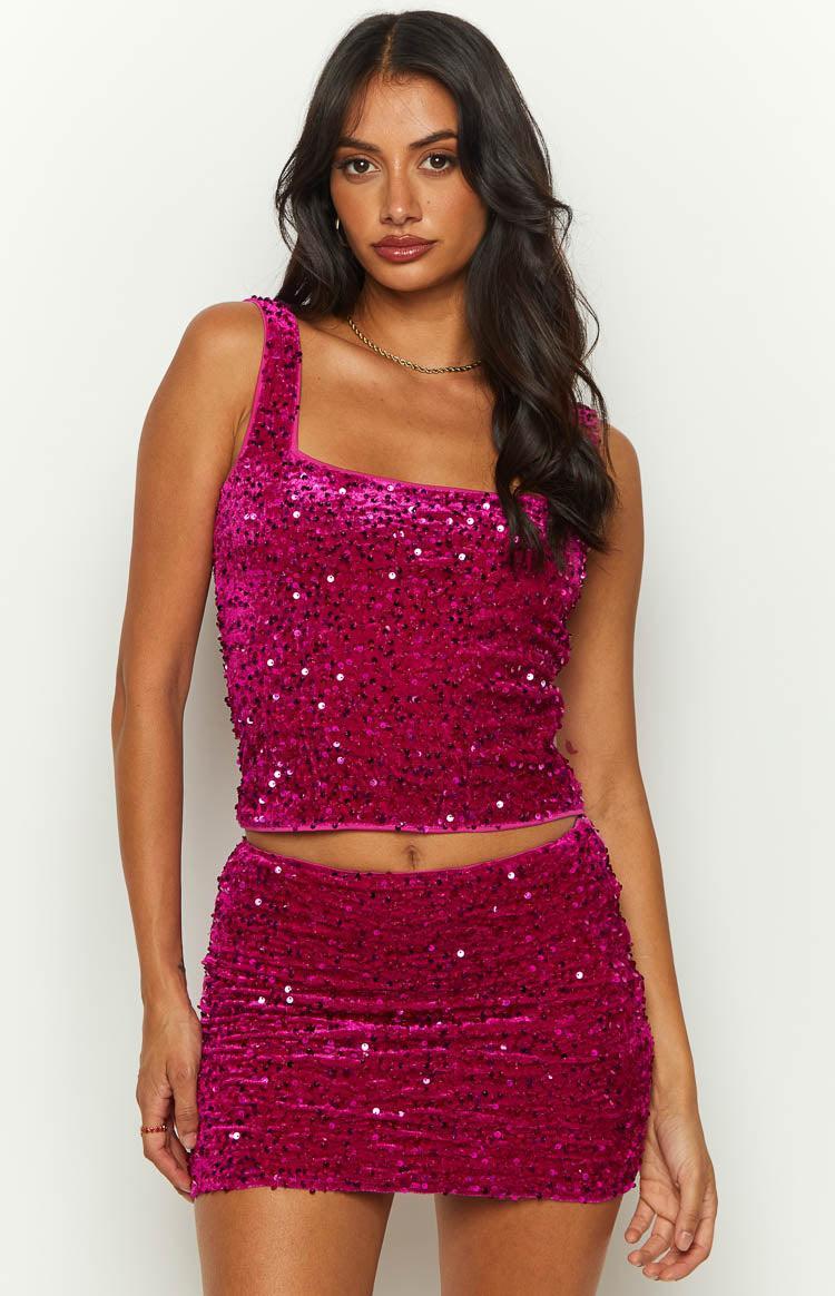 Glitz Magenta Sparkle Mini Skirt Product Image