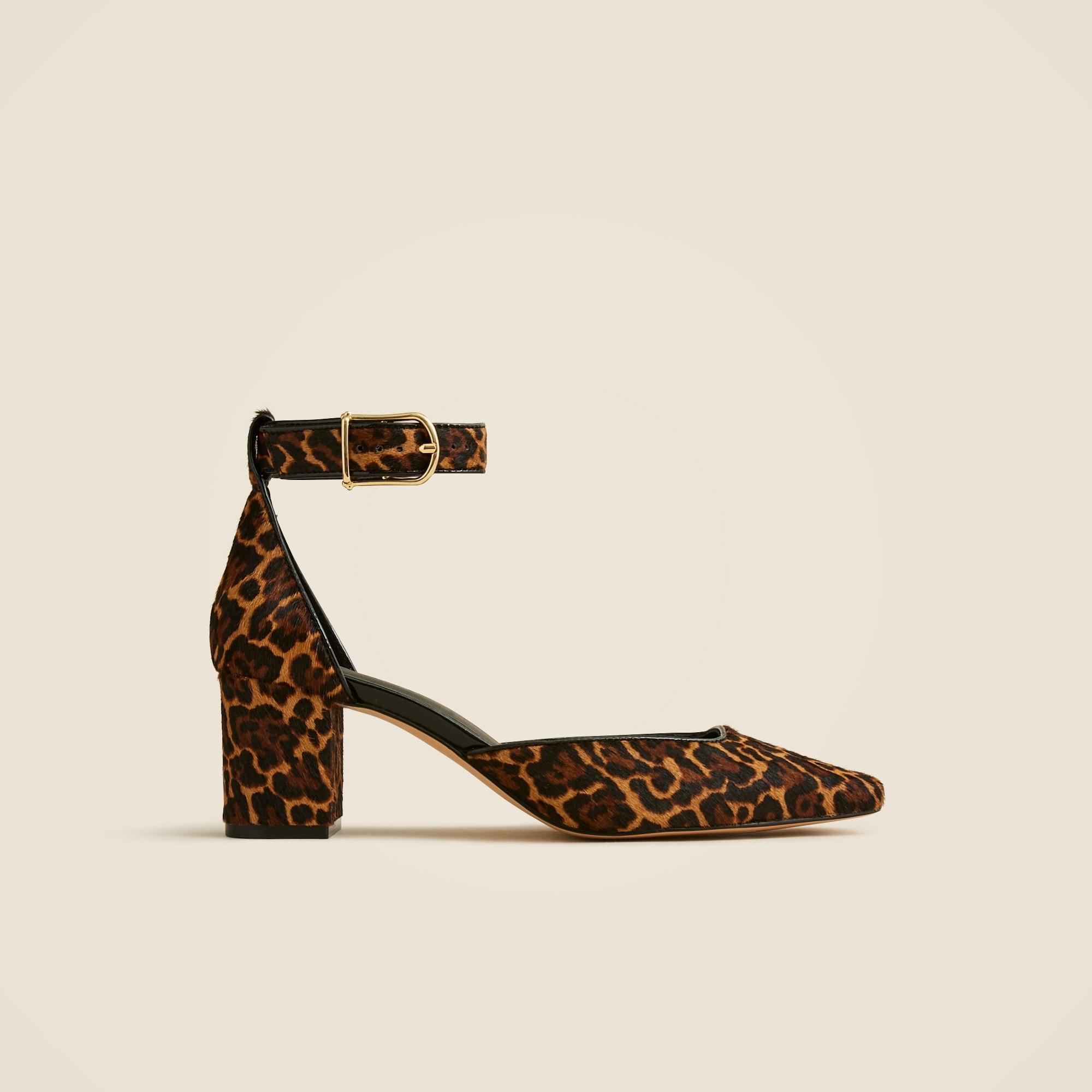 Buckle-strap block heels in leopard-print calf hair Product Image