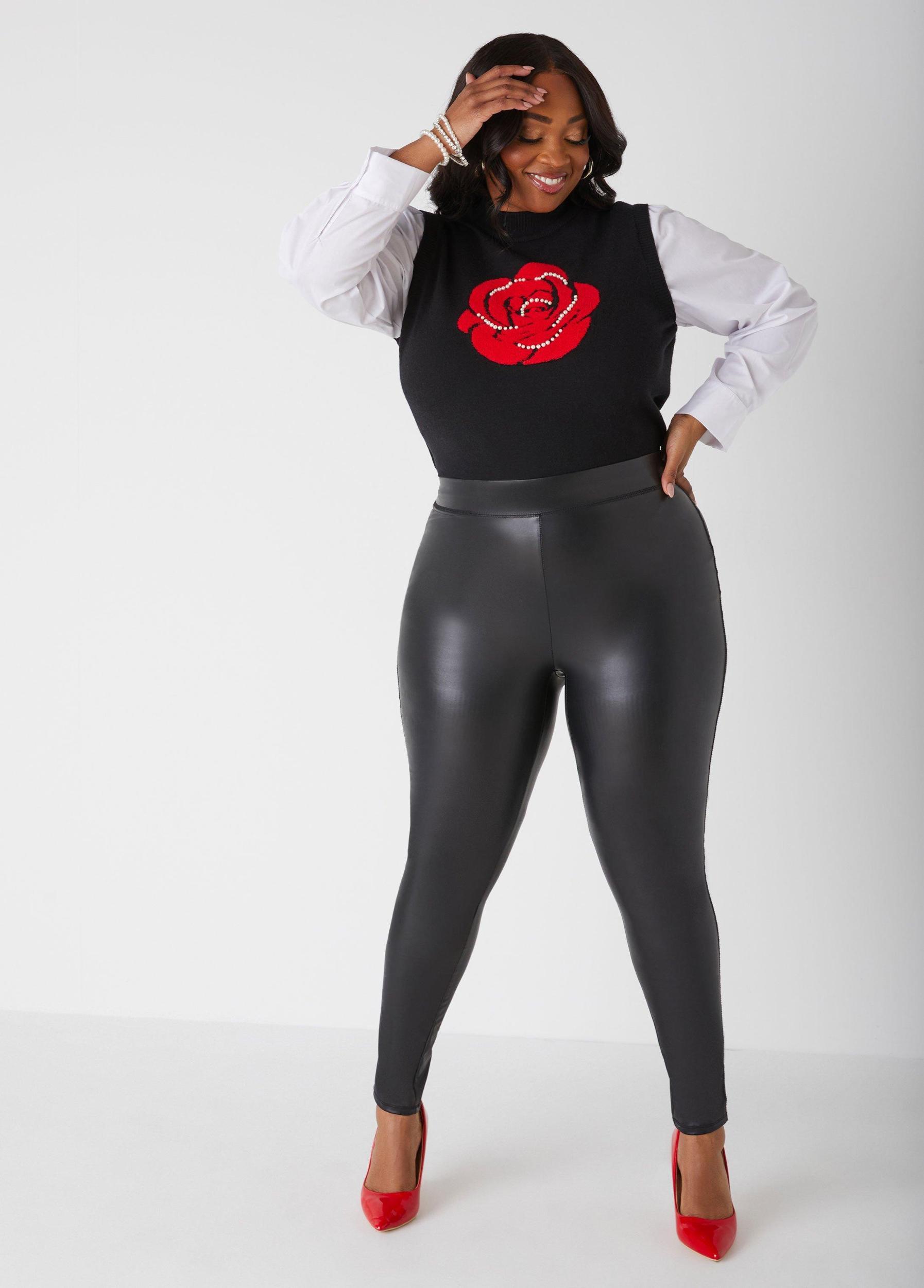 Plus Size Embellished Rose Paneled Sweater Ashley Stewart Product Image