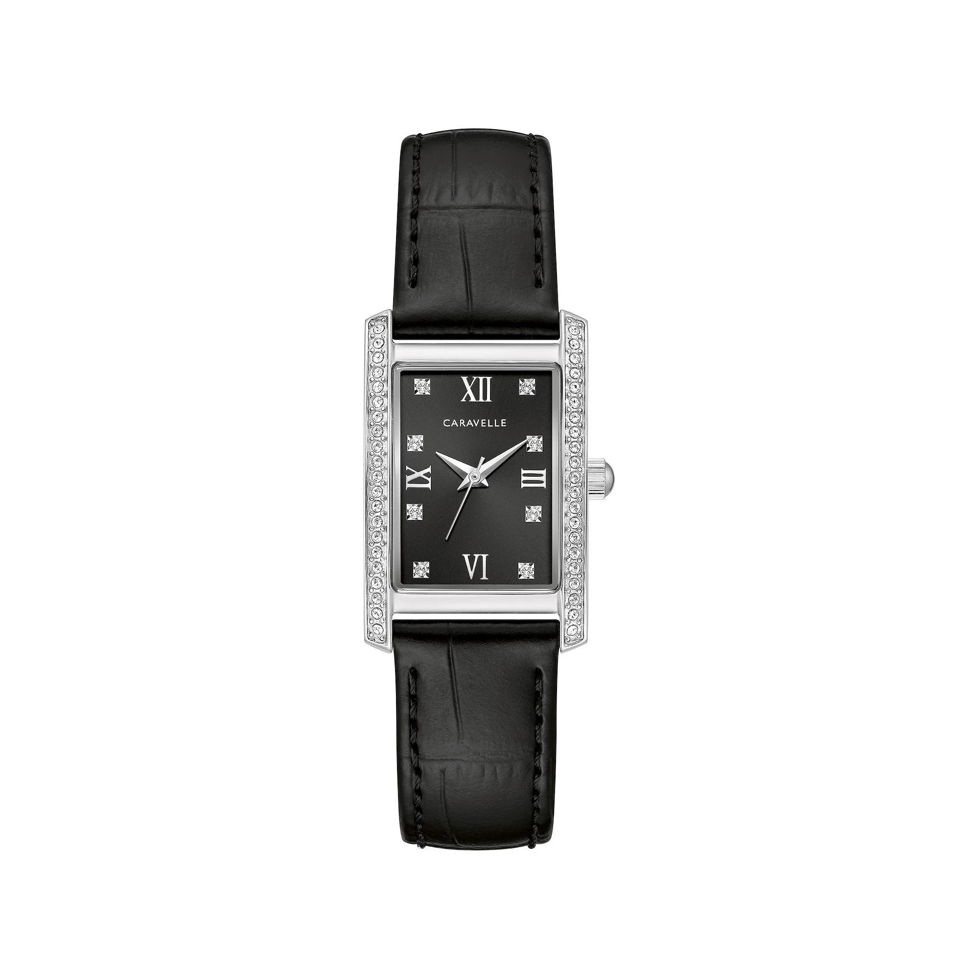 Caravelle by Bulova Womens Stainless Steel Crystal Accent Black Leather Strap Watch - 43L222 Product Image