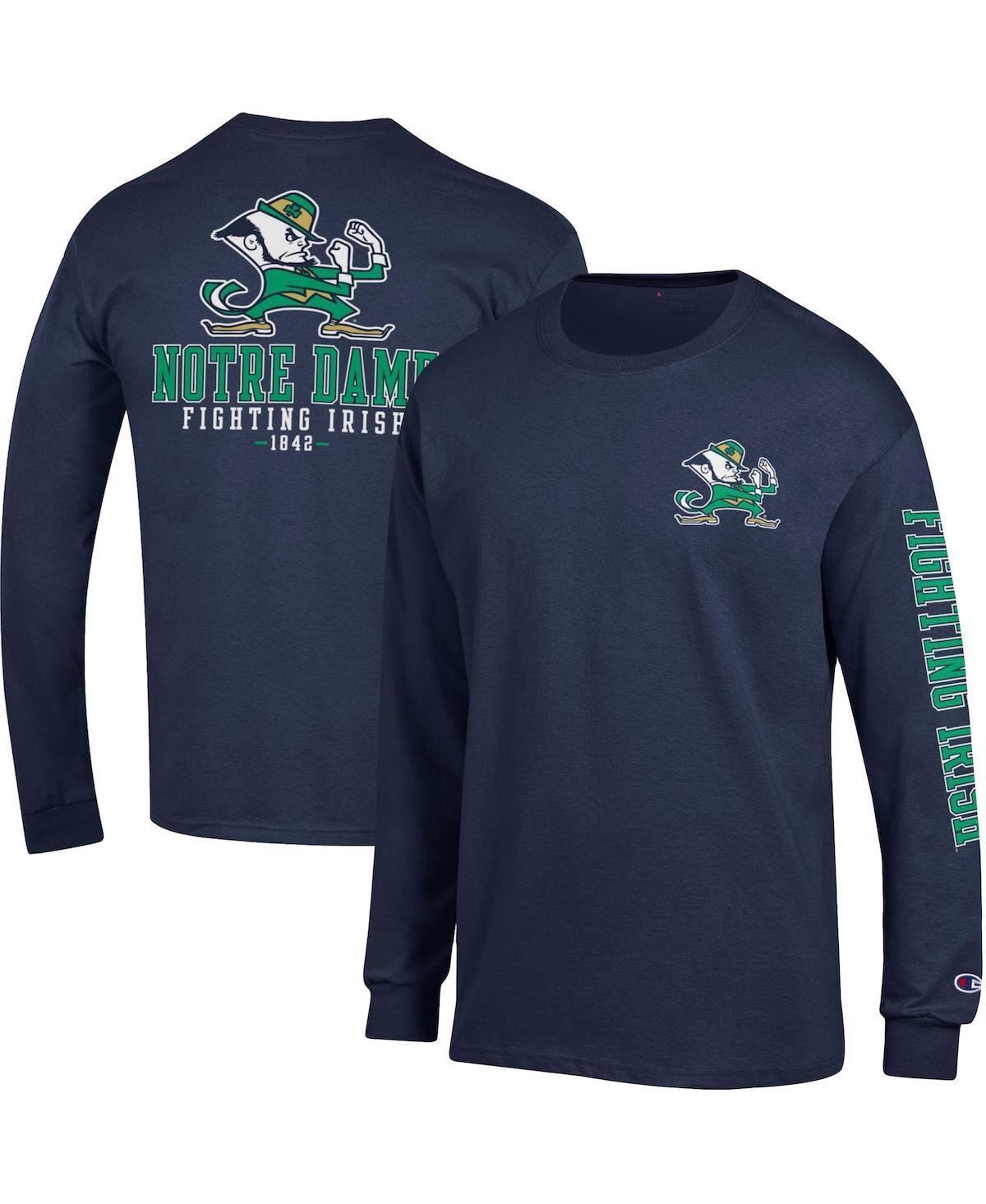 Men's Champion Navy Notre Dame Fighting Irish Team Stack 3-Hit Long Sleeve T-Shirt, Size: Large, Blue Product Image