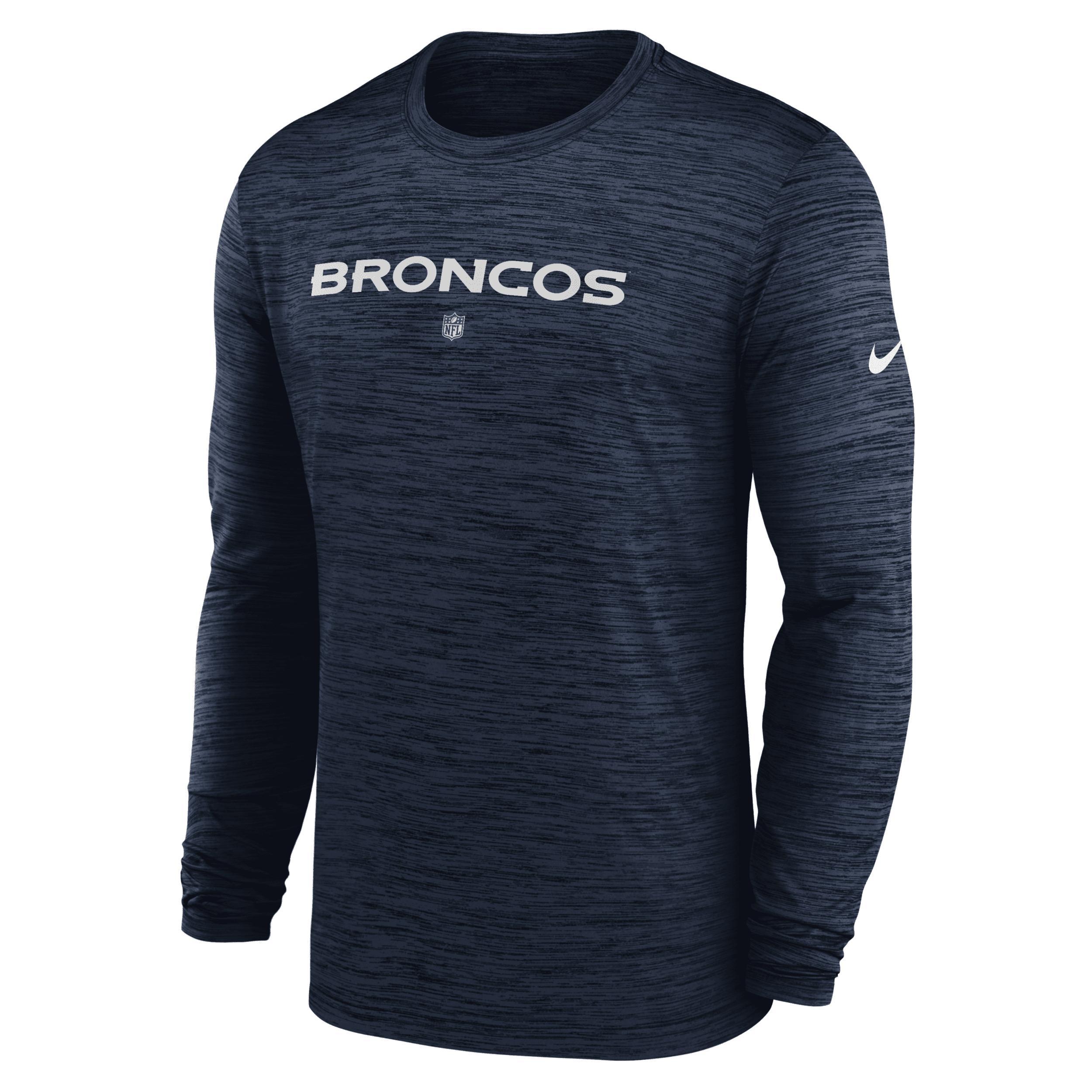 NIKE Men's  Navy Denver Broncos Sideline Team Velocity Performance Long Sleeve T-shirt Product Image