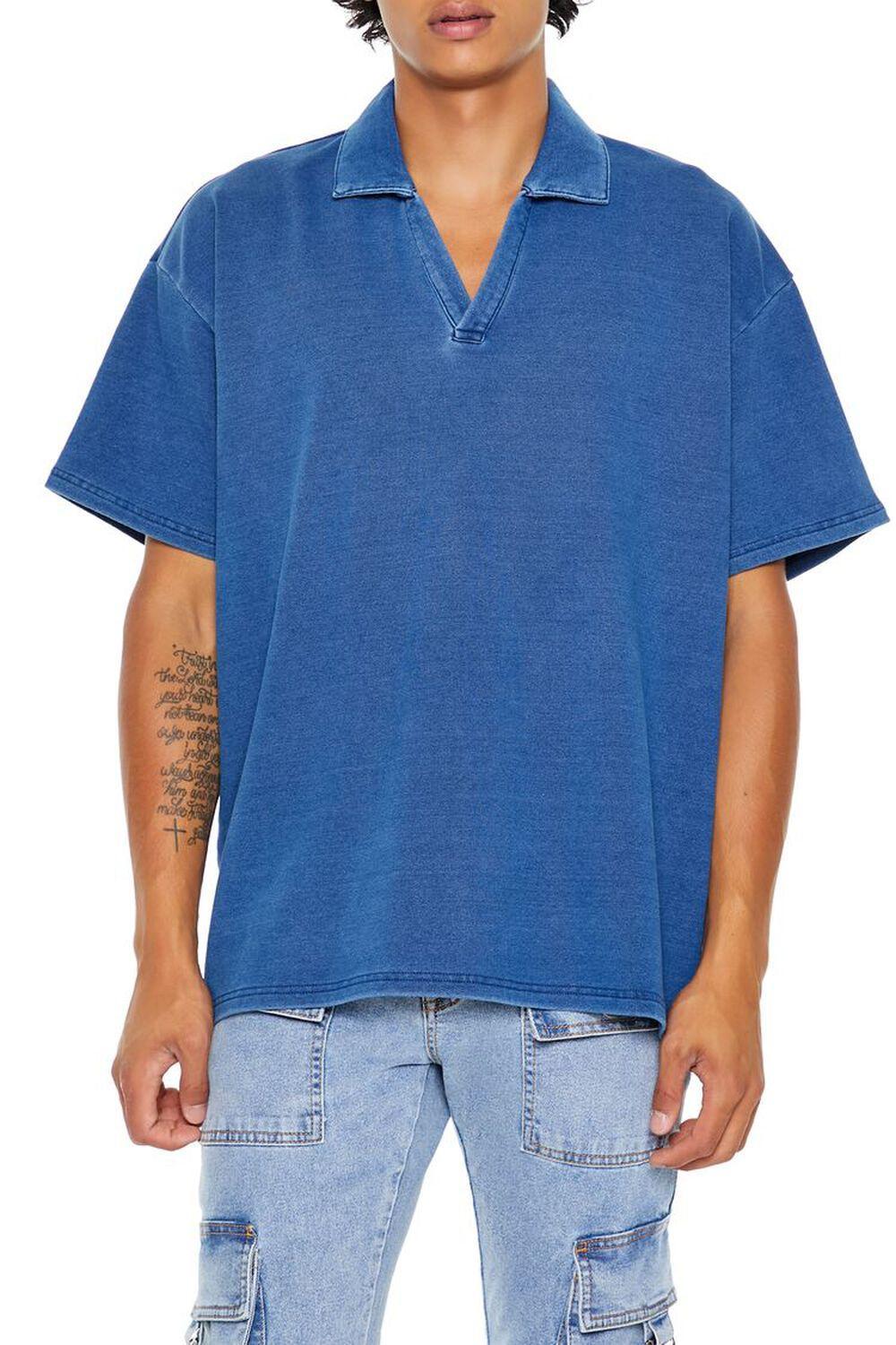Knit Denim V-Neck Polo Shirt | Forever 21 Product Image