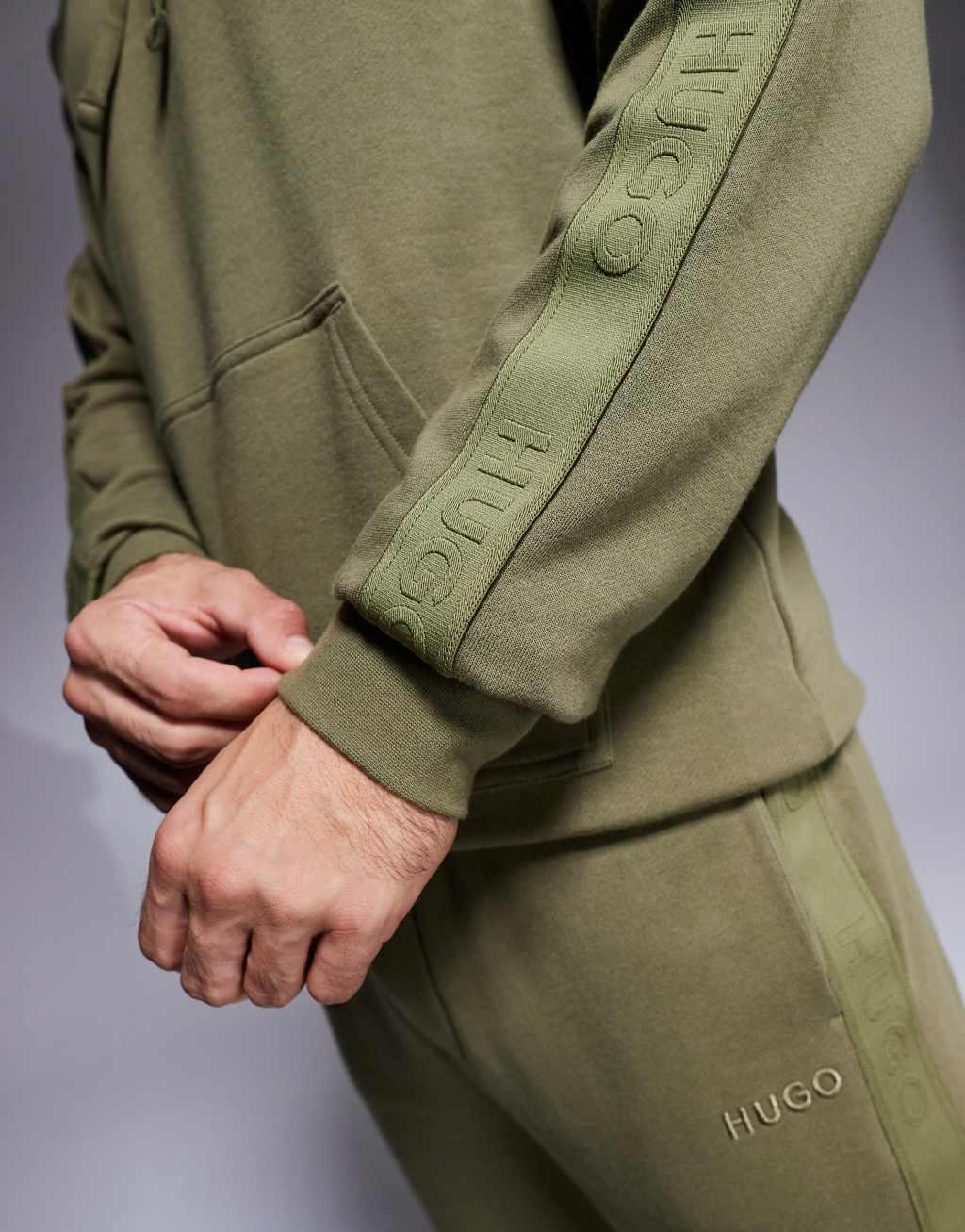 HUGO Bodywear tonal logo hoodie in dark green - part of a set Product Image