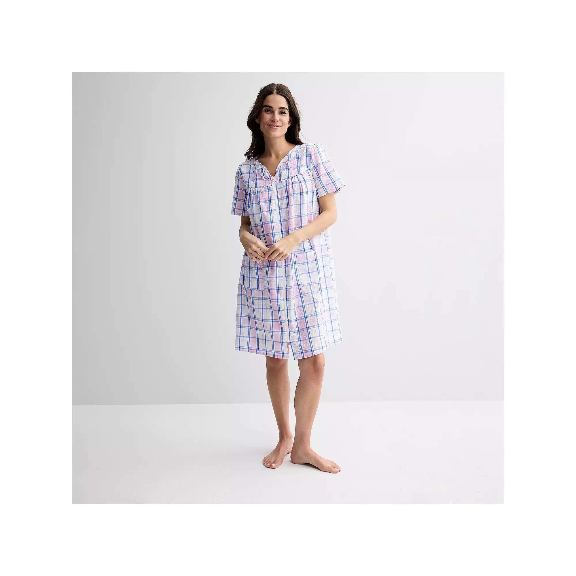 Petite Croft & Barrow® Woven Zip Sleep Robe, Women's, Size: XS Petite, Summer Plaid Pink Product Image