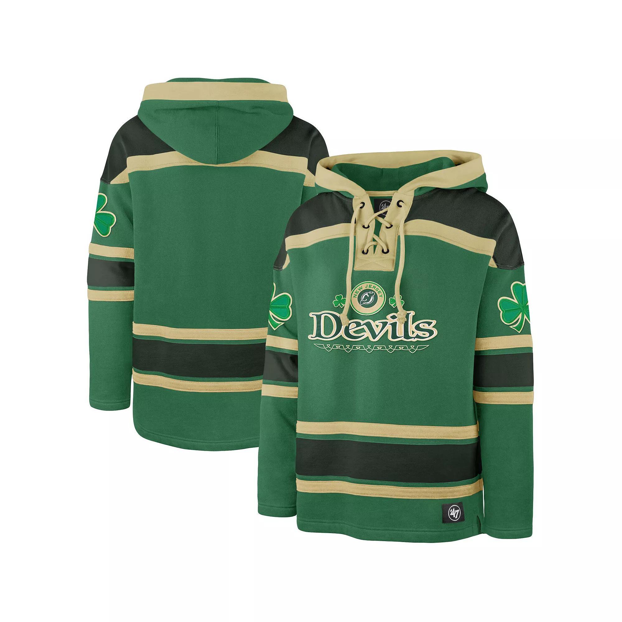 Men's '47  Kelly Green New Jersey Devils St. Patrick's Day McLucky Superior Lacer Pullover Hoodie, Size: Small, Nhl Green Product Image