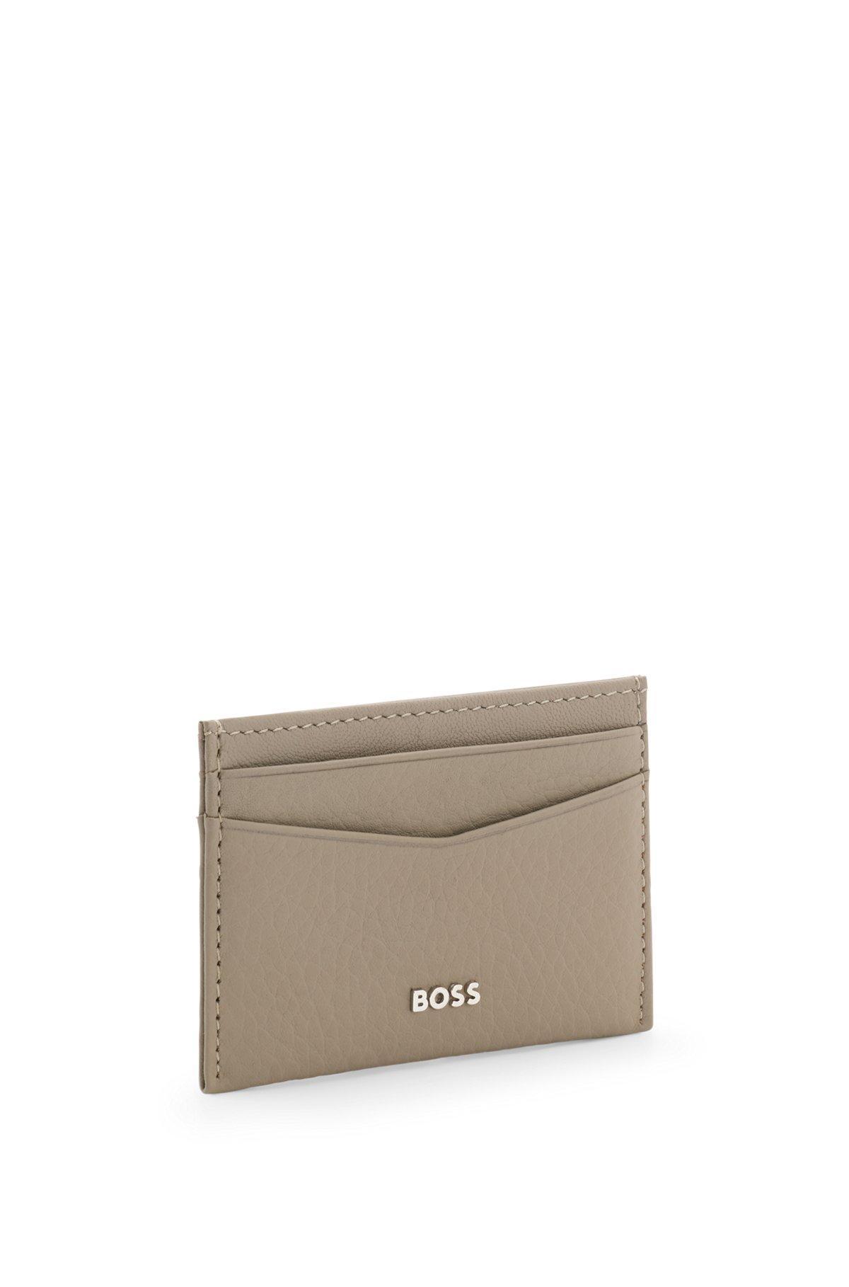 Card holder in grained leather with metallic logo lettering Product Image