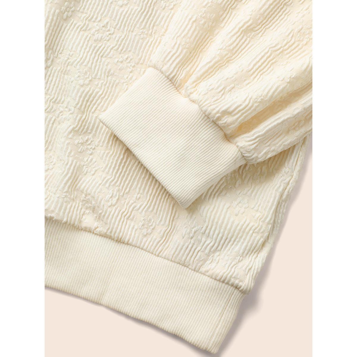Plus Size Crew Neck Plain Textured Raglan Sleeve Sweatshirt Women Beige Elegant Texture Round Neck Everyday Sweatshirts BloomChic 28/5X Product Image