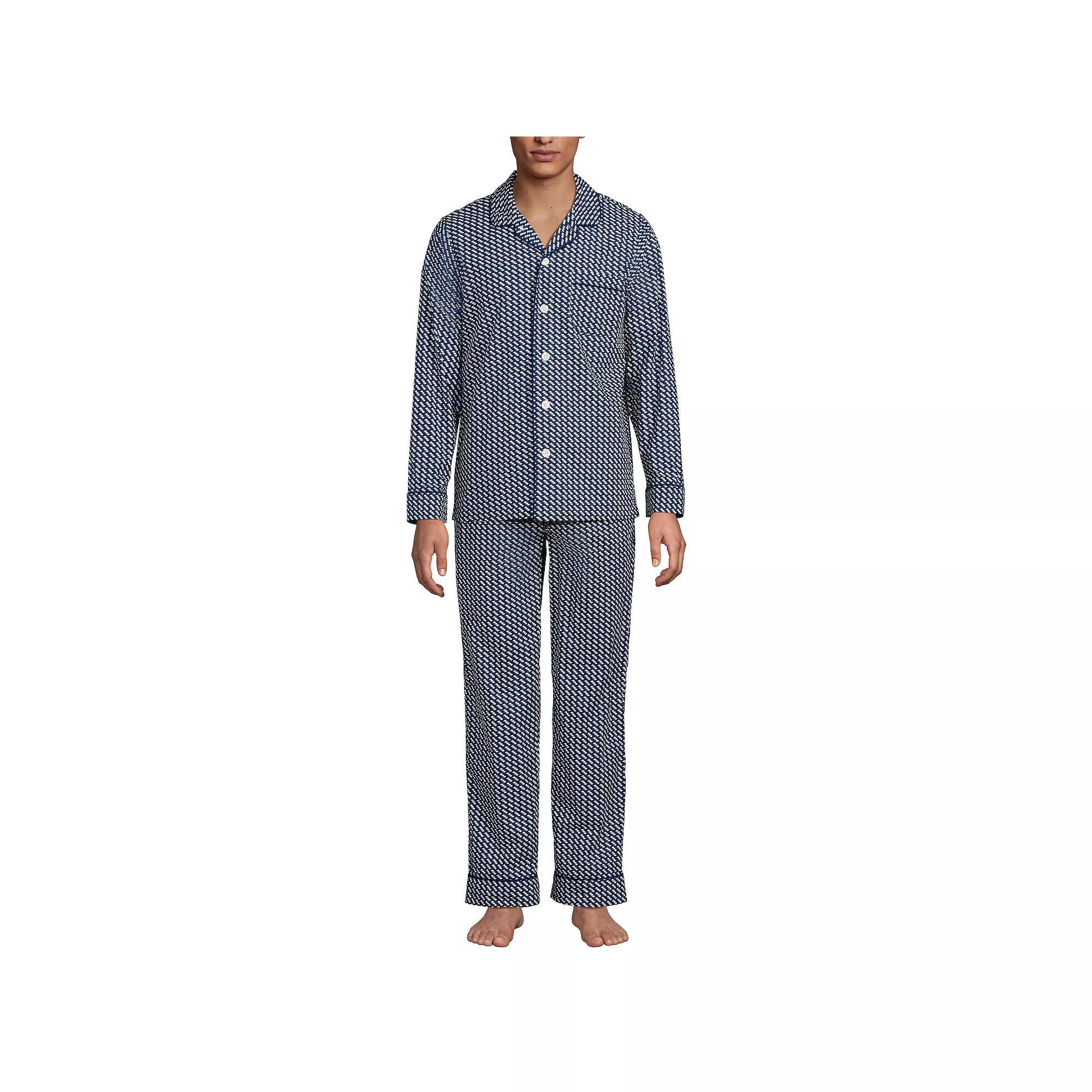 Men's Lands' End Essential Long Sleeve Top & Pants Pajama Set, Size: XXL, Grey Blue Stripe Product Image