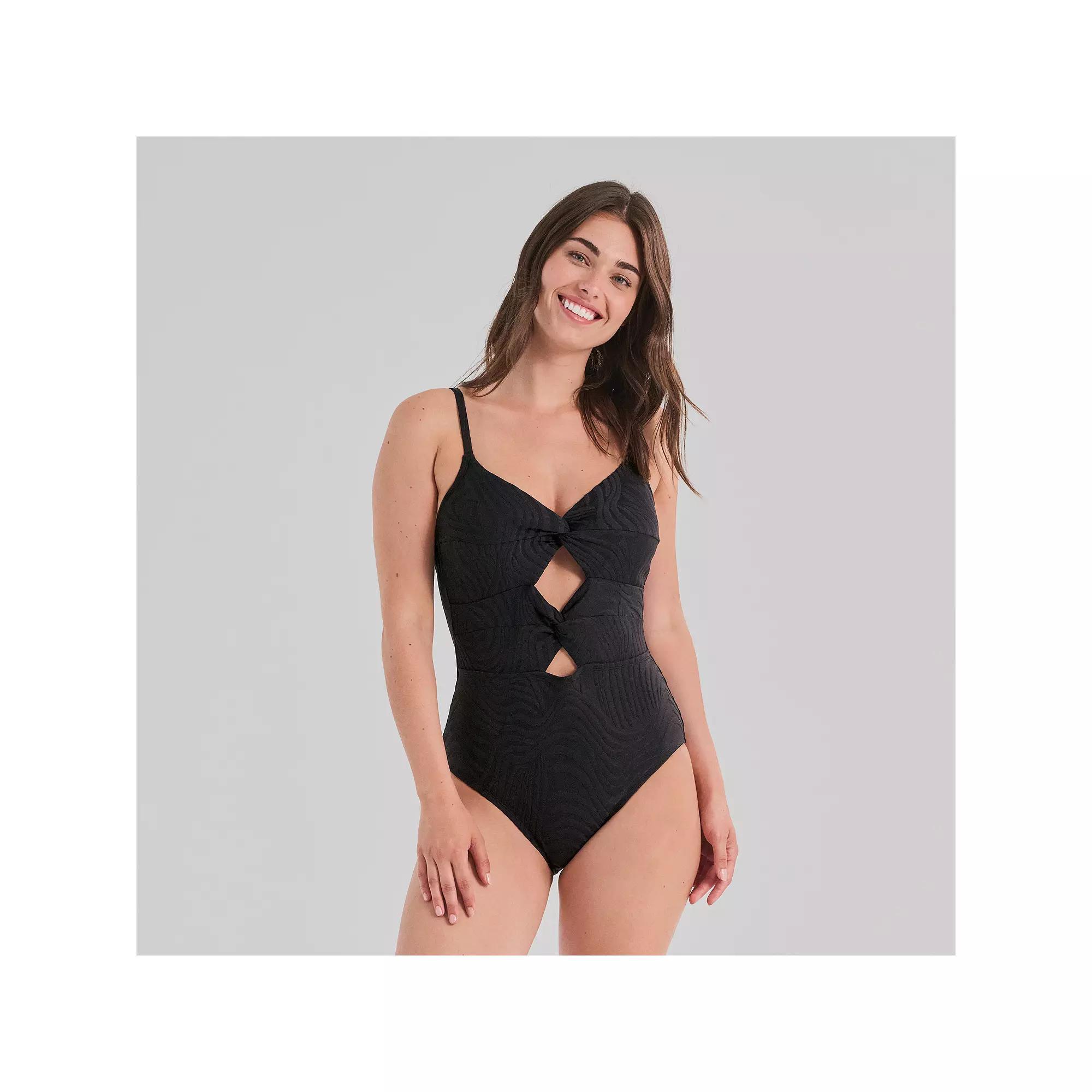 Women's Freshwater Solid Color Twist One-Piece Swimsuit, Size: Medium, Zebra Black Product Image