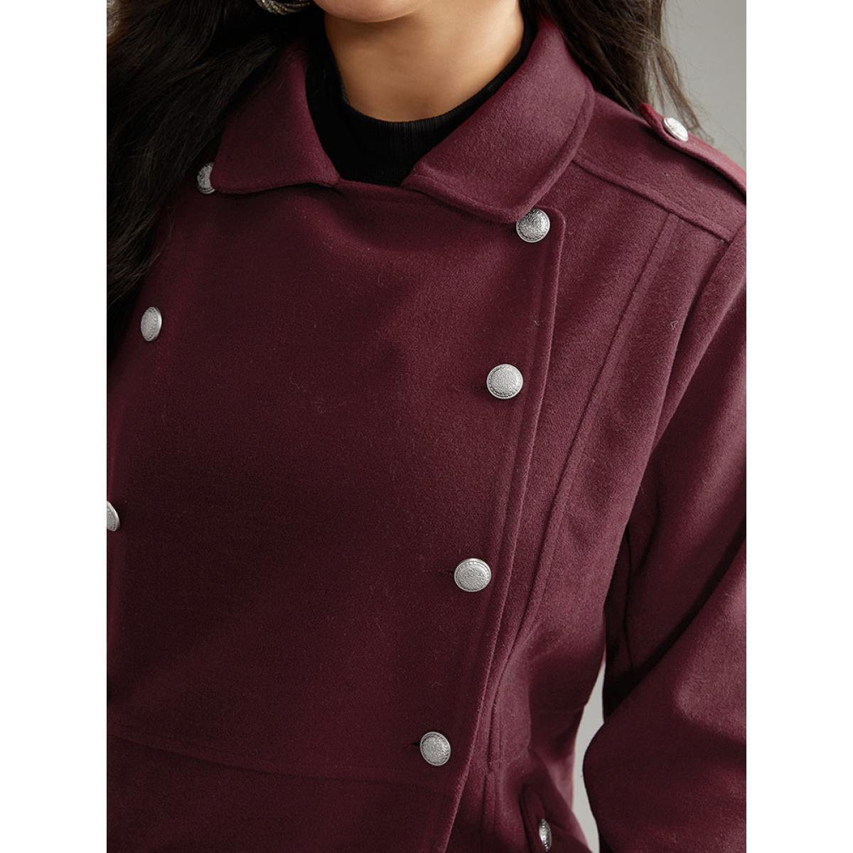 Plus Size Solid Button Detail Pocket Lapel Collar Coat Women Scarlet Casual Plain Ladies Dailywear Winter Coats BloomChic 14-16/1X Product Image