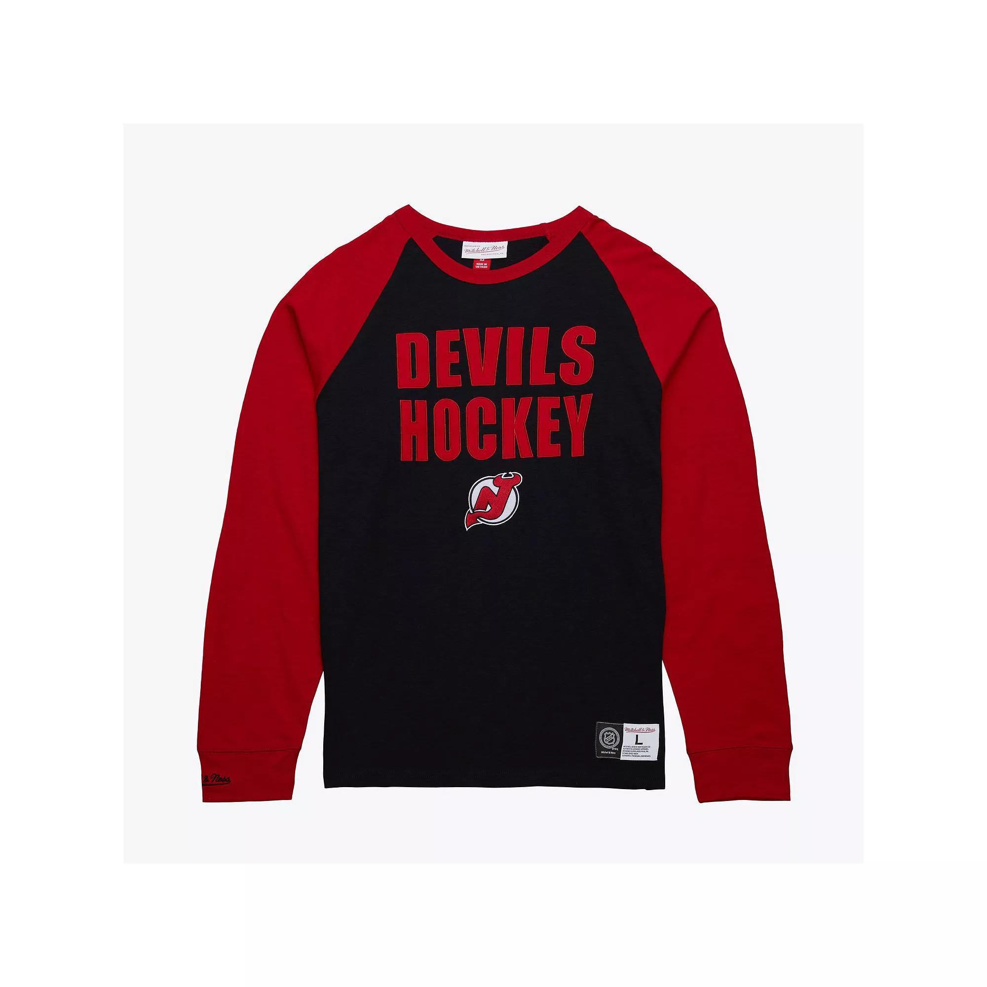 Men's Mitchell & Ness  Black/Red New Jersey Devils Legendary Slub Raglan Long Sleeve T-Shirt, Size: 2XL, Nhl Black Product Image