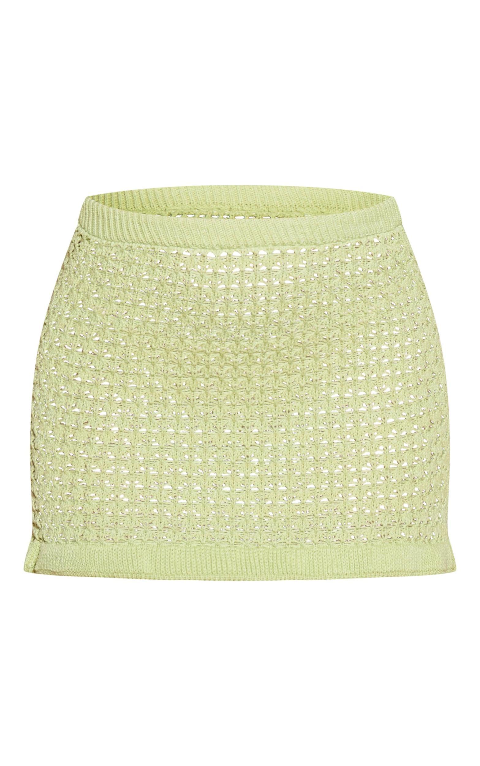 Lime Textured Crochet Knit Mini Skirt Product Image