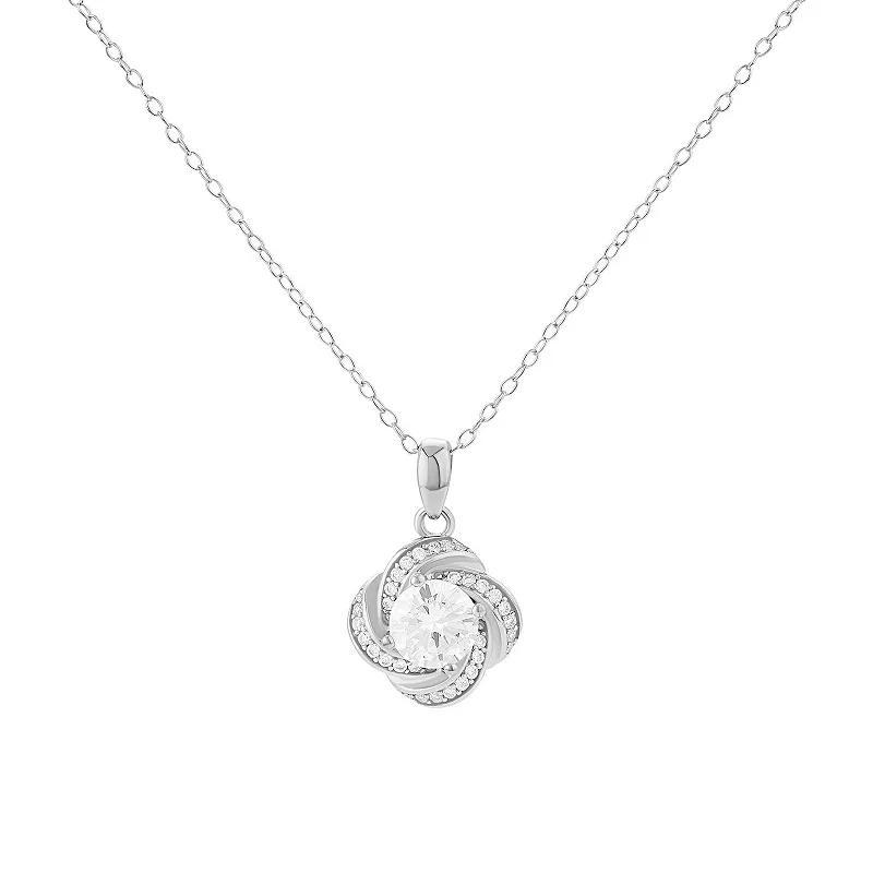 PRIMROSE Sterling Silver Cubic Zirconia Love Knot Pendant Necklace, Womens Product Image
