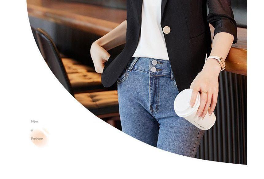 Elbow-Sleeve Plain Single-Button Blazer Product Image