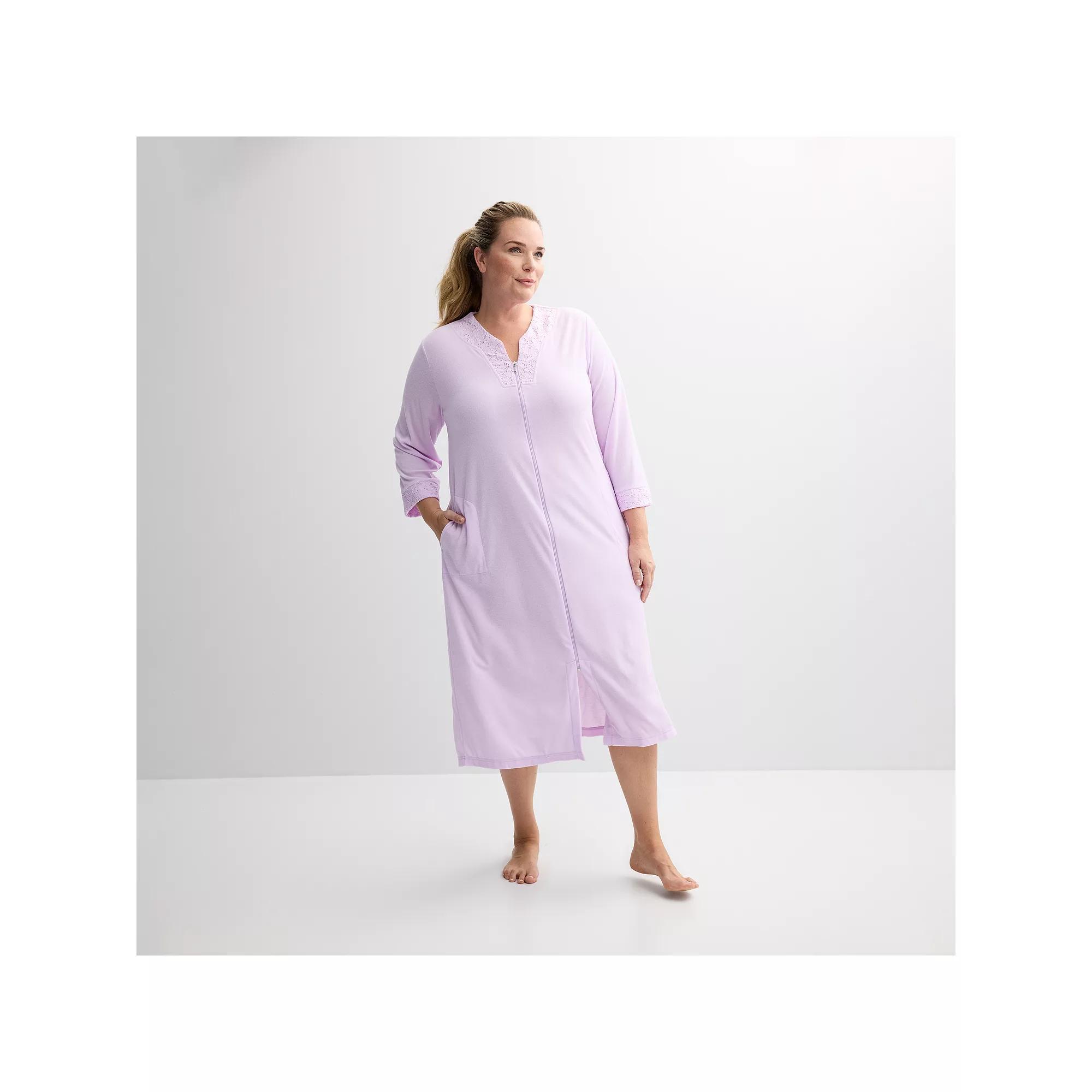 Plus Size Miss Elaine Essentials Terry Long Zip Robe, Women's, Size: 2XL, Purple Product Image
