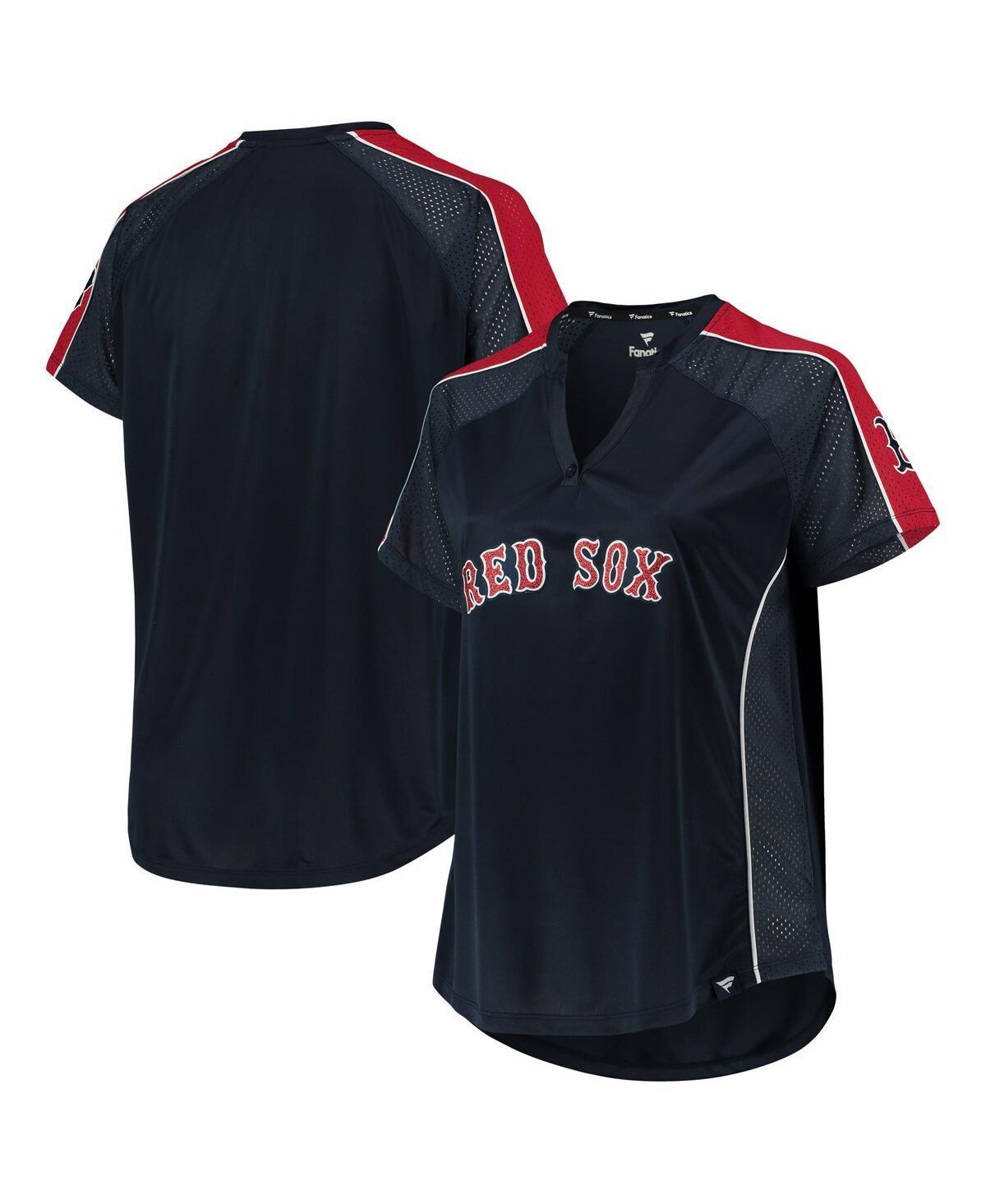 Womens Boston Red Sox Plus Size Diva Notch Neck Raglan T-Shirt Blue Product Image