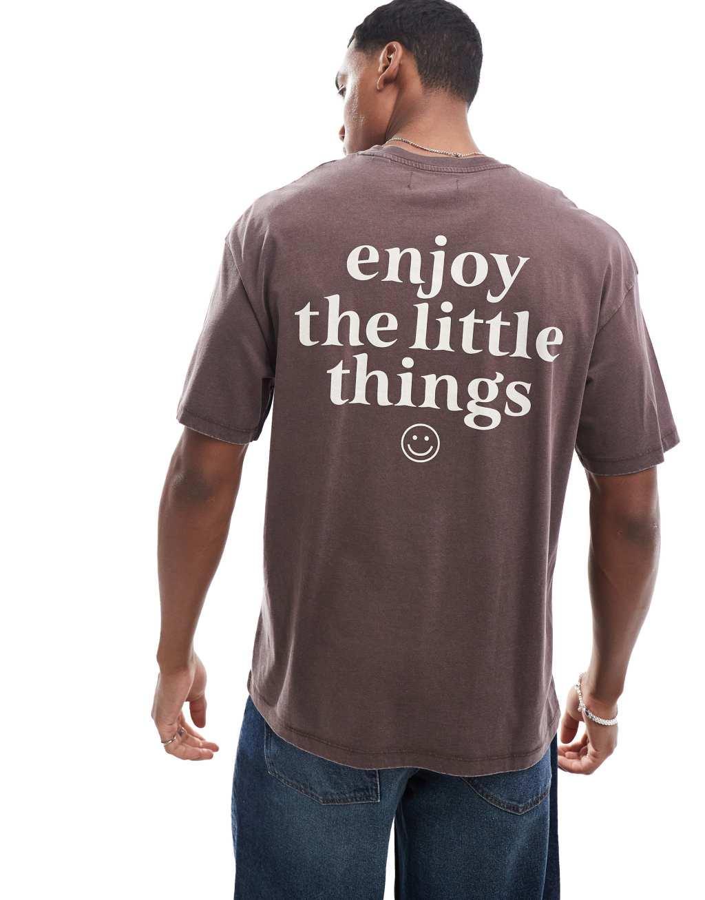 ADPT oversized washed little things back print t-shirt in brown Product Image