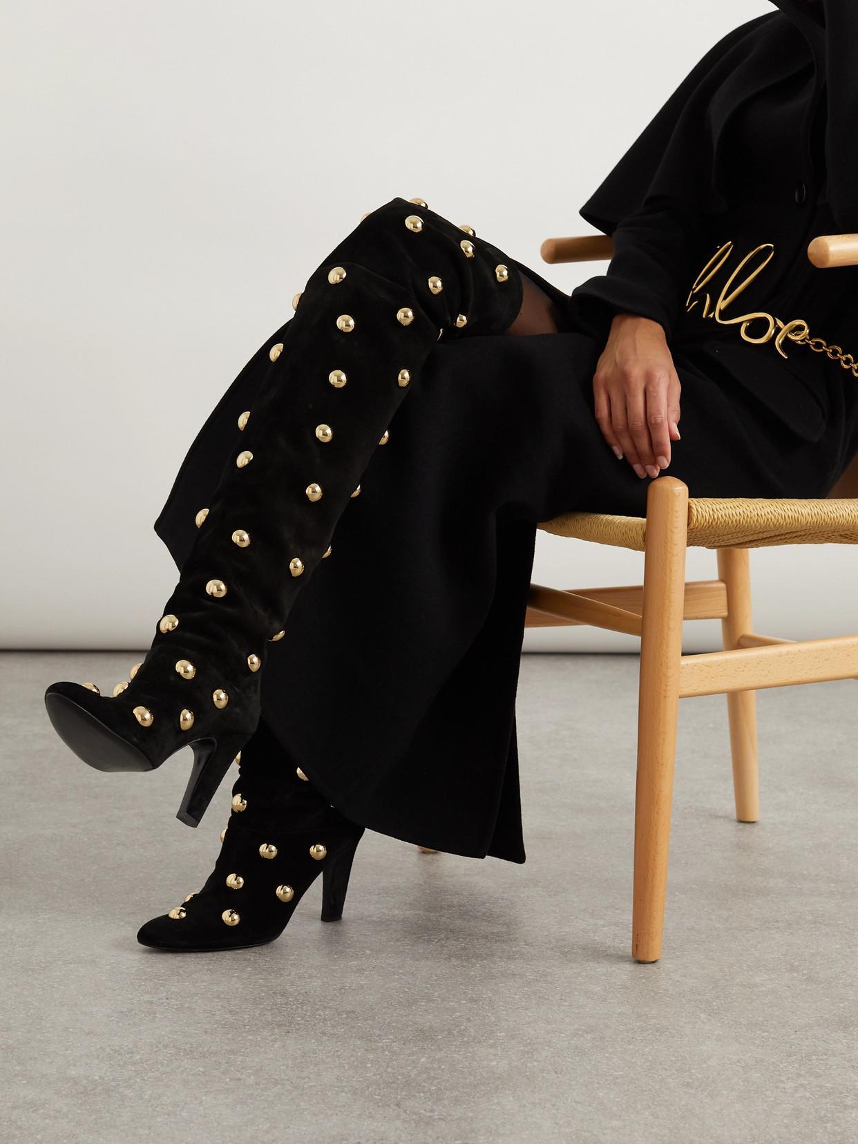 CHLOÉ Eve Over-the-knee Studded Leather Boots In Black Product Image