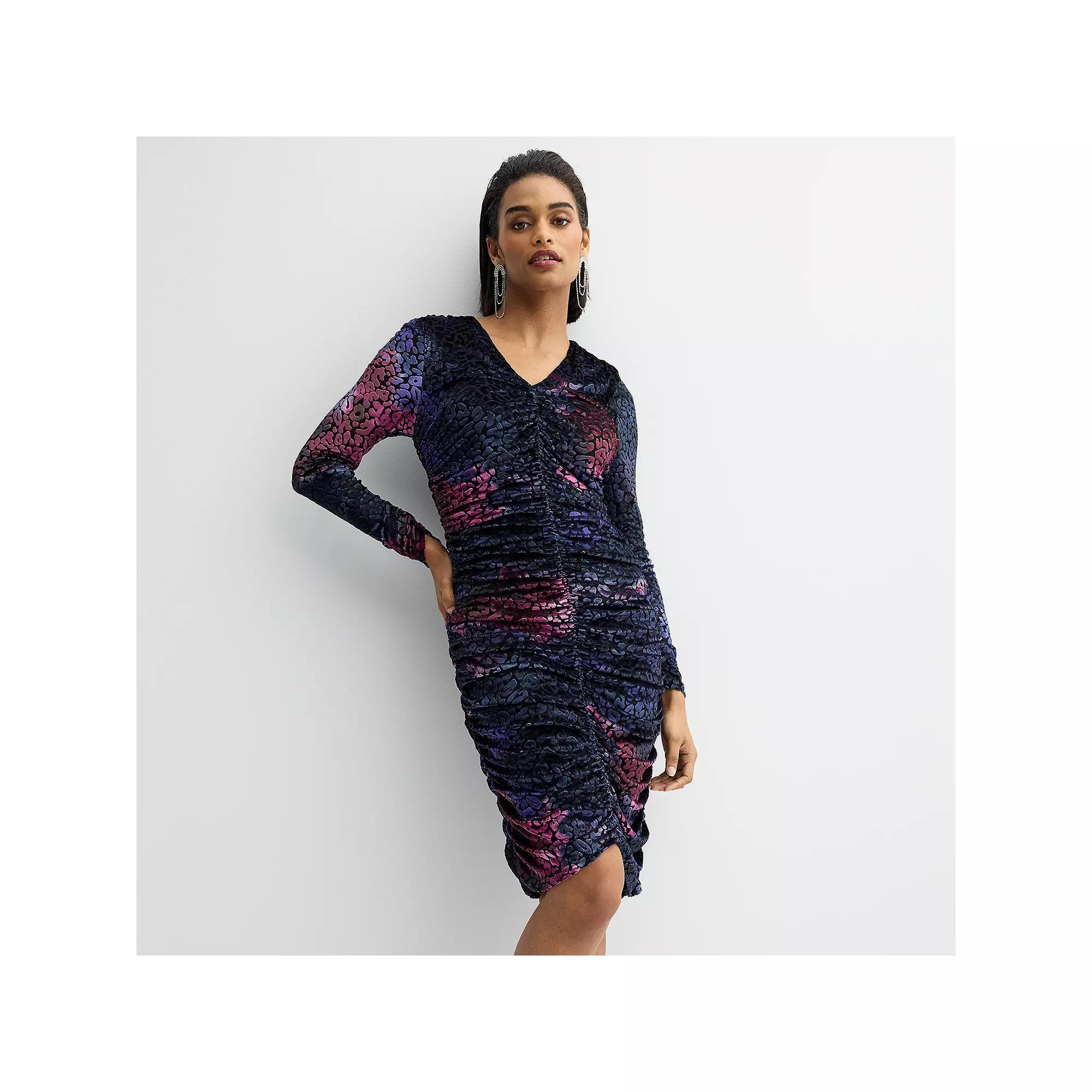 Women's Nicole Miller Animal Print Burn-Out Velvet Bodycon Dress, Size: 8, Navy Purple Team Product Image