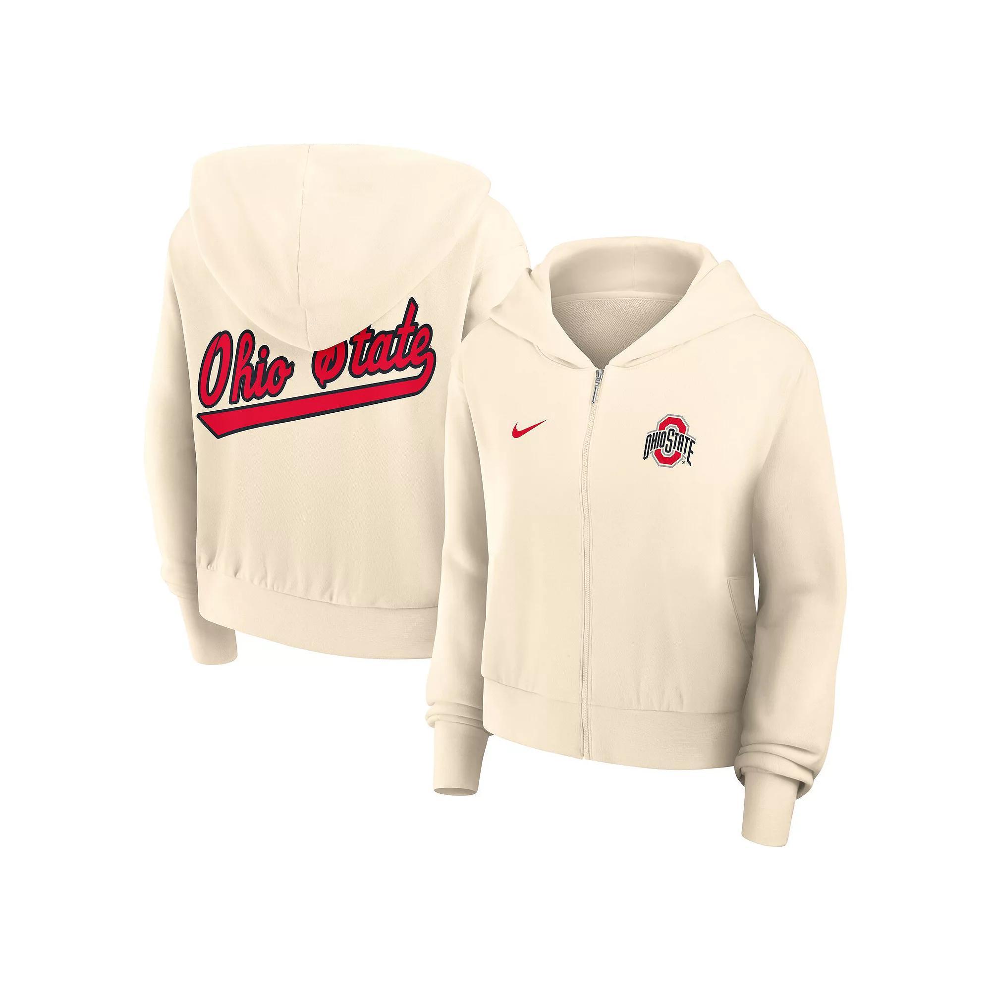 Women's Nike Cream Ohio State Buckeyes Chill Midi Full-Zip Hoodie, Size: XXL, Beige Product Image