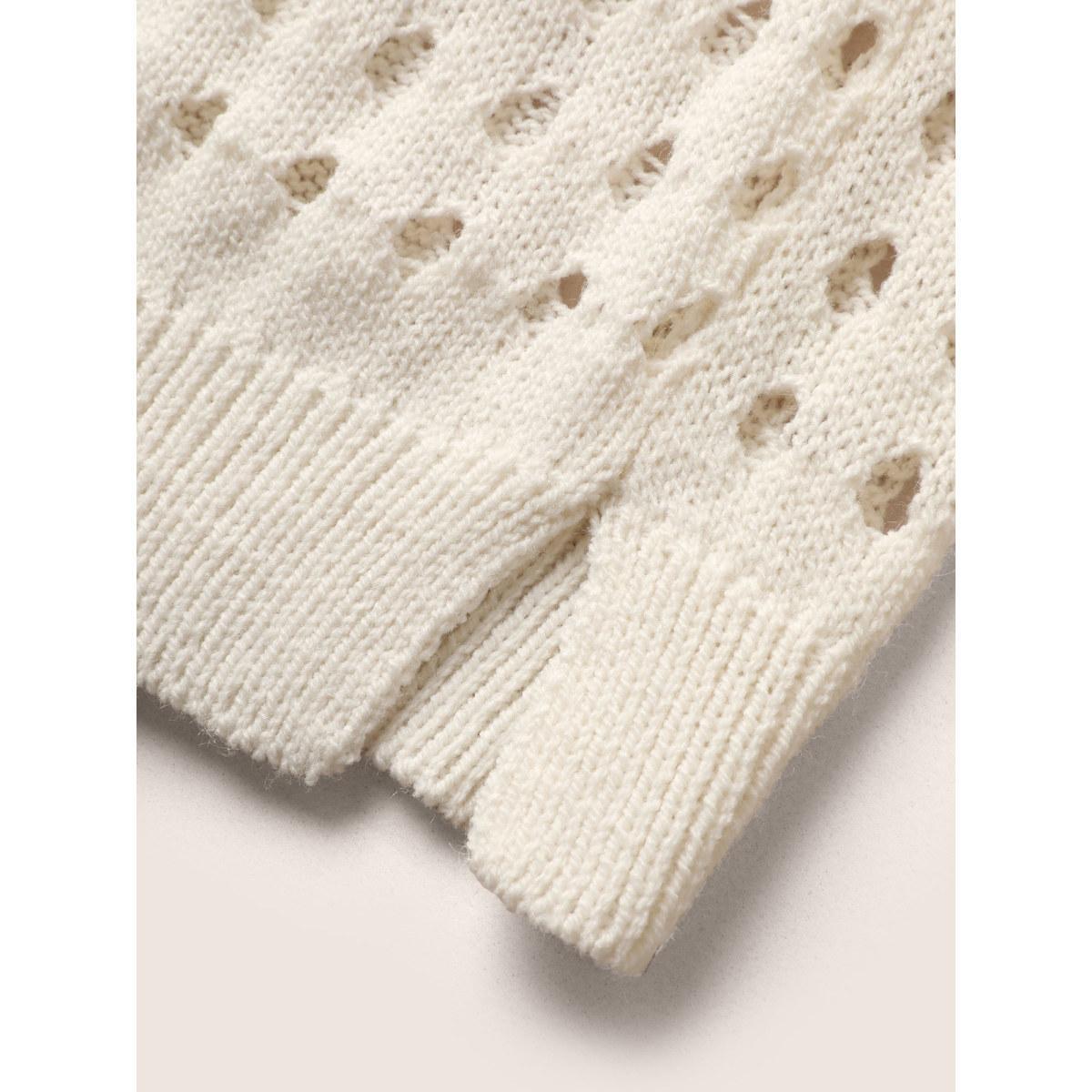 Plus Size Twist Front Pointelle Knit Split Hem Pullover Ivory Women Casual Long Sleeve Deep V-neck Everyday Pullovers BloomChic 26/4X Product Image