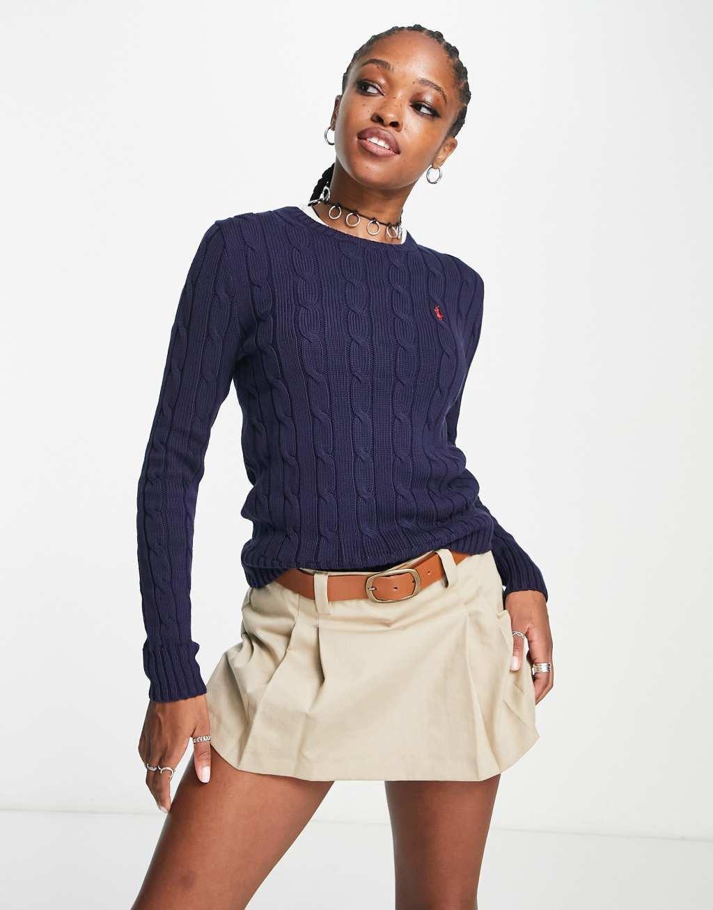 Polo Ralph Lauren cable knit sweater in navy Product Image
