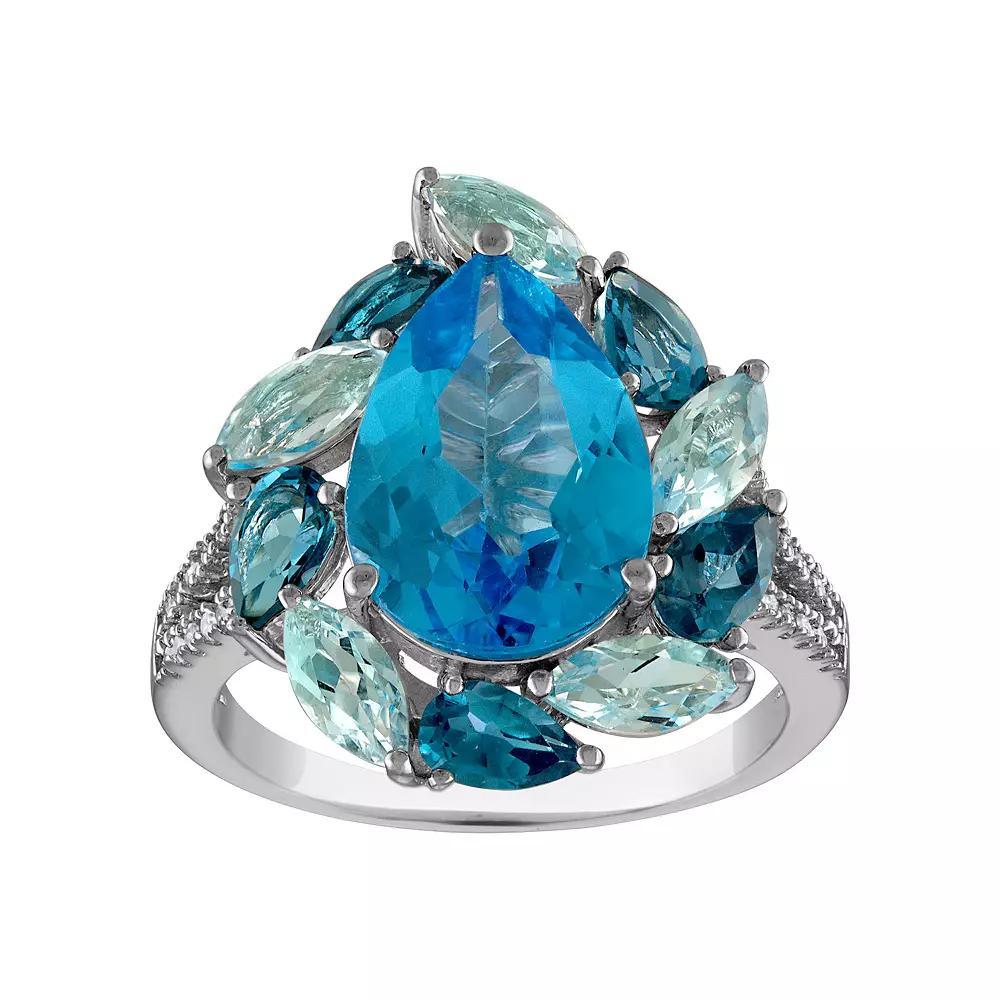 Tiara Sterling Silver Blue Topaz & 1/8 Carat T.W. Diamond Ring, Women's Product Image