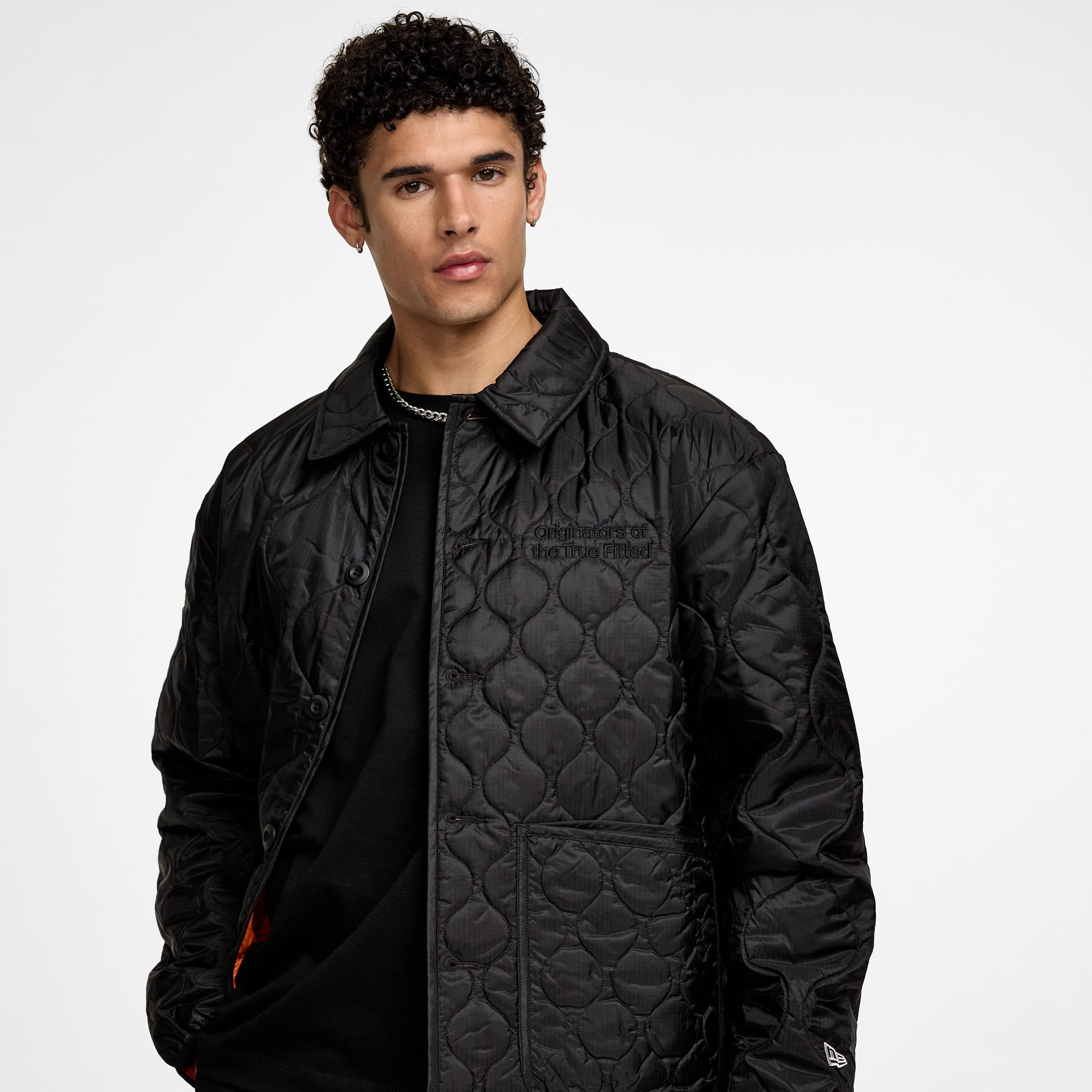New Era Cap Quilted Button Up Dark Khaki Jacket Male Product Image