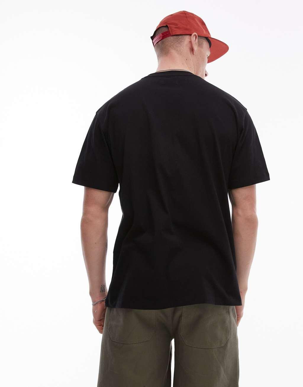 Topman oversized fit t-shirt with stolen hearts club patch embroidery in black Product Image