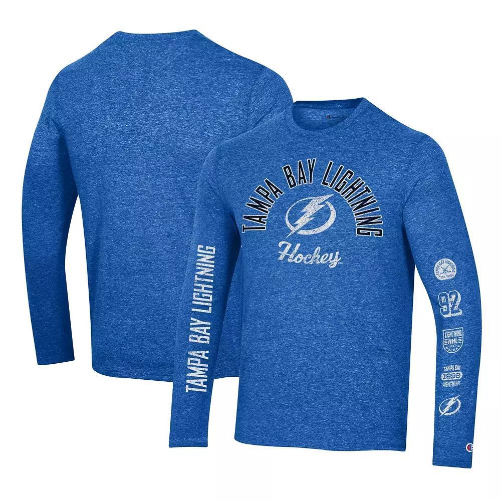 Men's Champion Heather Blue Tampa Bay Lightning Multi-Logo Tri-Blend Long Sleeve T-Shirt, Size: Medium, Lgh Team Product Image