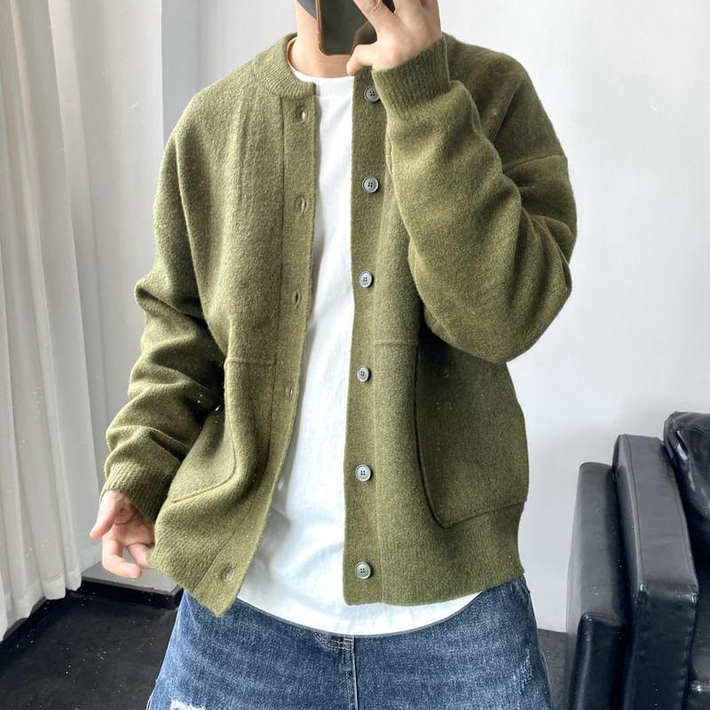 Round Neck Plain Cardigan Product Image