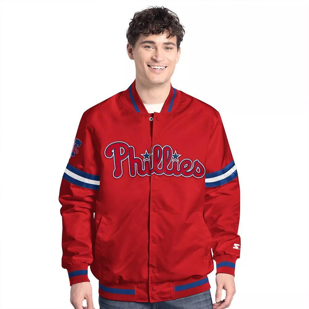 Men's Starter  Red Philadelphia Phillies Scout Full-Snap Varsity Jacket, Size: Medium Product Image
