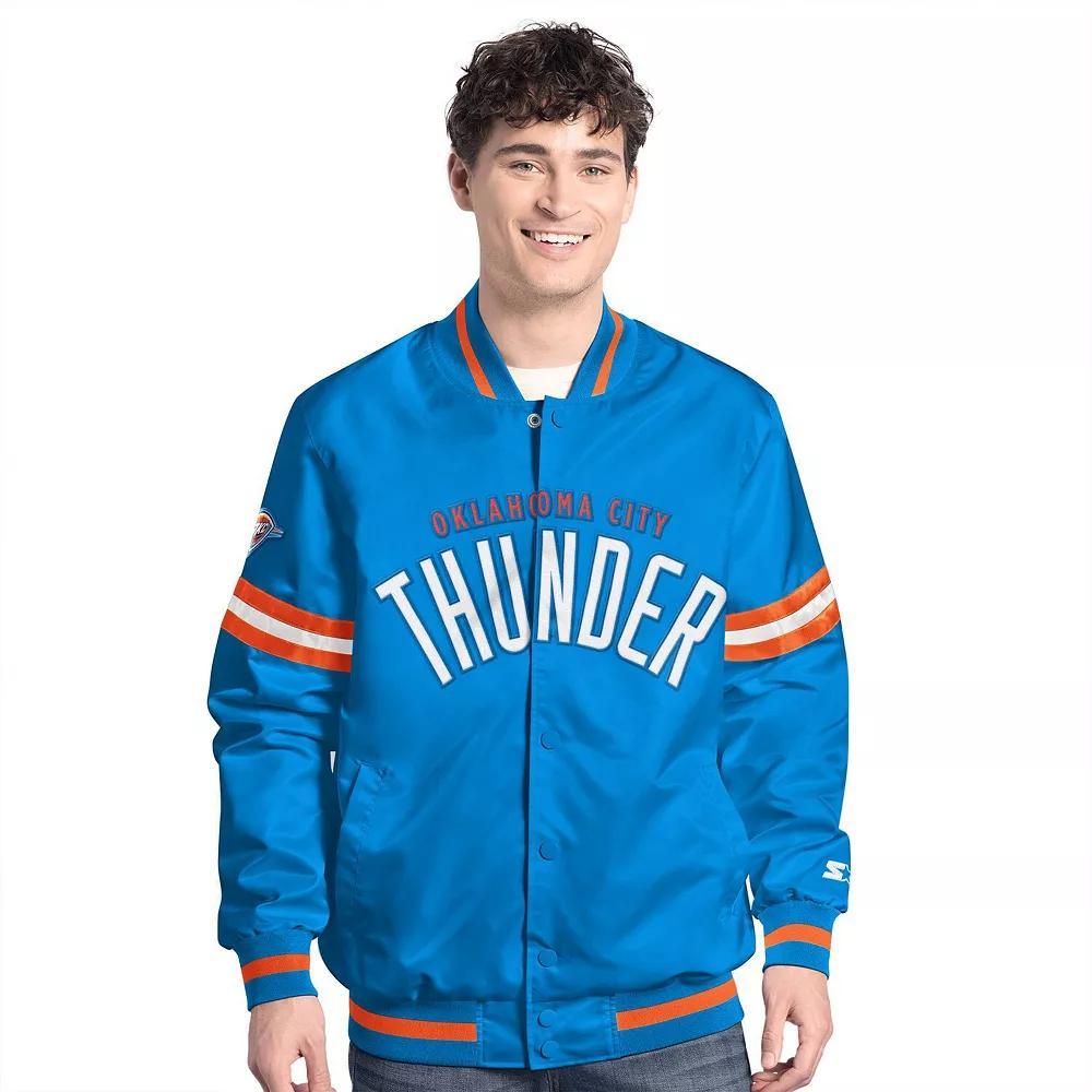 Men's Starter Blue/Orange Oklahoma City Thunder Scout Full Snap Varsity Jacket, Size: Small Product Image