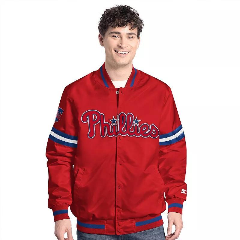 Men's Starter  Red Philadelphia Phillies Scout Full-Snap Varsity Jacket, Size: Medium Product Image