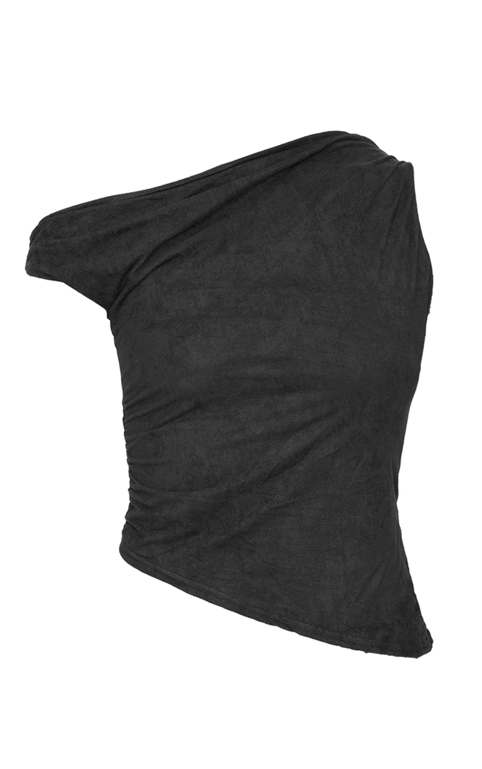 Black Faux Suede Asymmetric Hem Detail Long Top Product Image