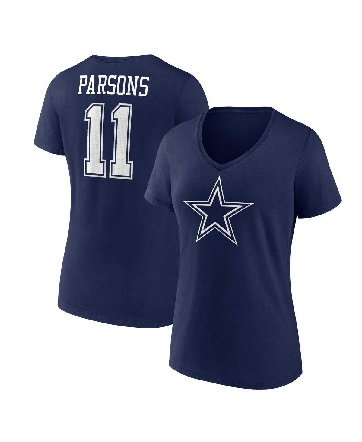 Women's Fanatics Branded Micah Parsons  Navy Dallas Cowboys Player Icon Name & Number V-Neck T-Shirt, Size: Large, Blue Product Image