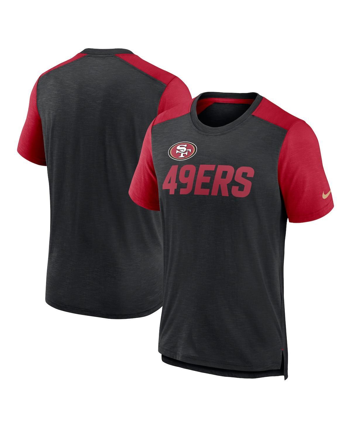 Men's Nike Heathered Black/Heathered Scarlet San Francisco 49ers Color Block Team Name T-Shirt, Size: Small, Charco Product Image